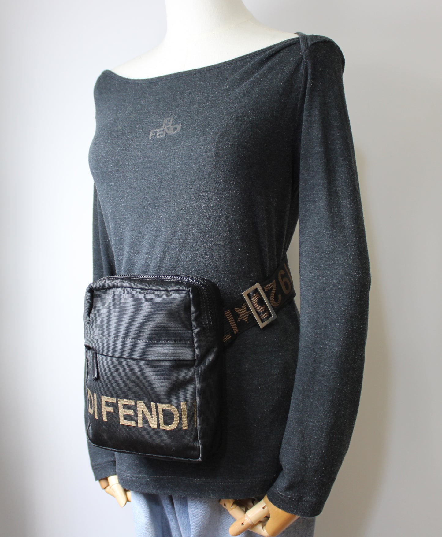 Fendi Black 1925 Roma Logo Crossbody Waist Bag