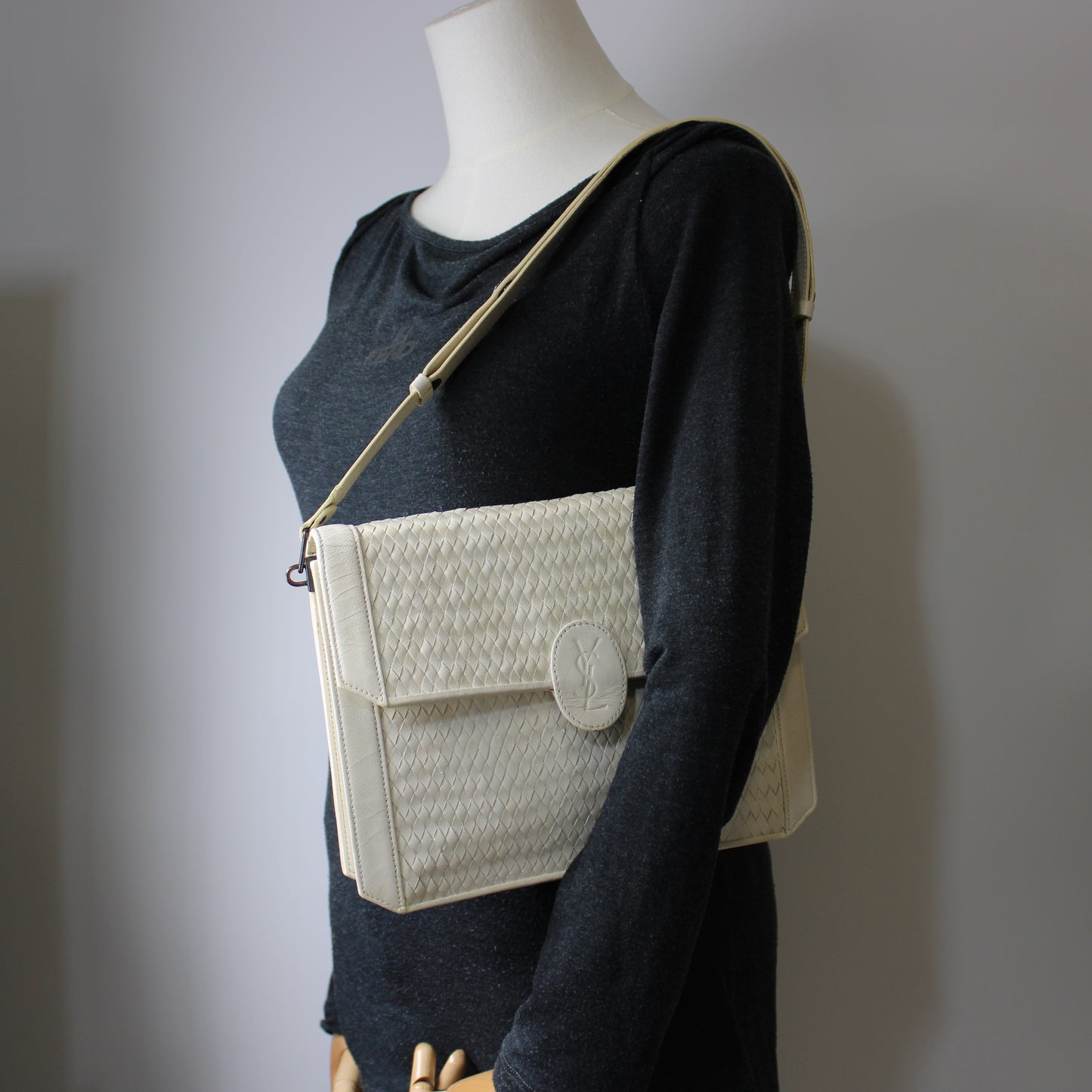 Yves Saint Laurent White Woven Leather Handbag