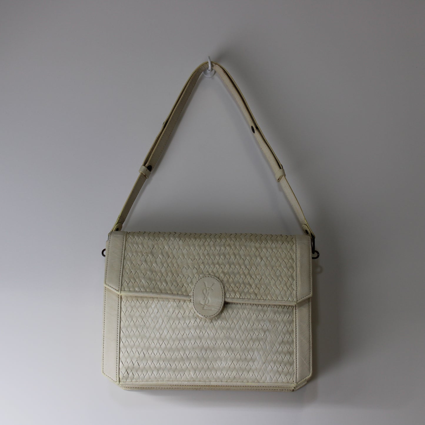 Yves Saint Laurent White Woven Leather Handbag