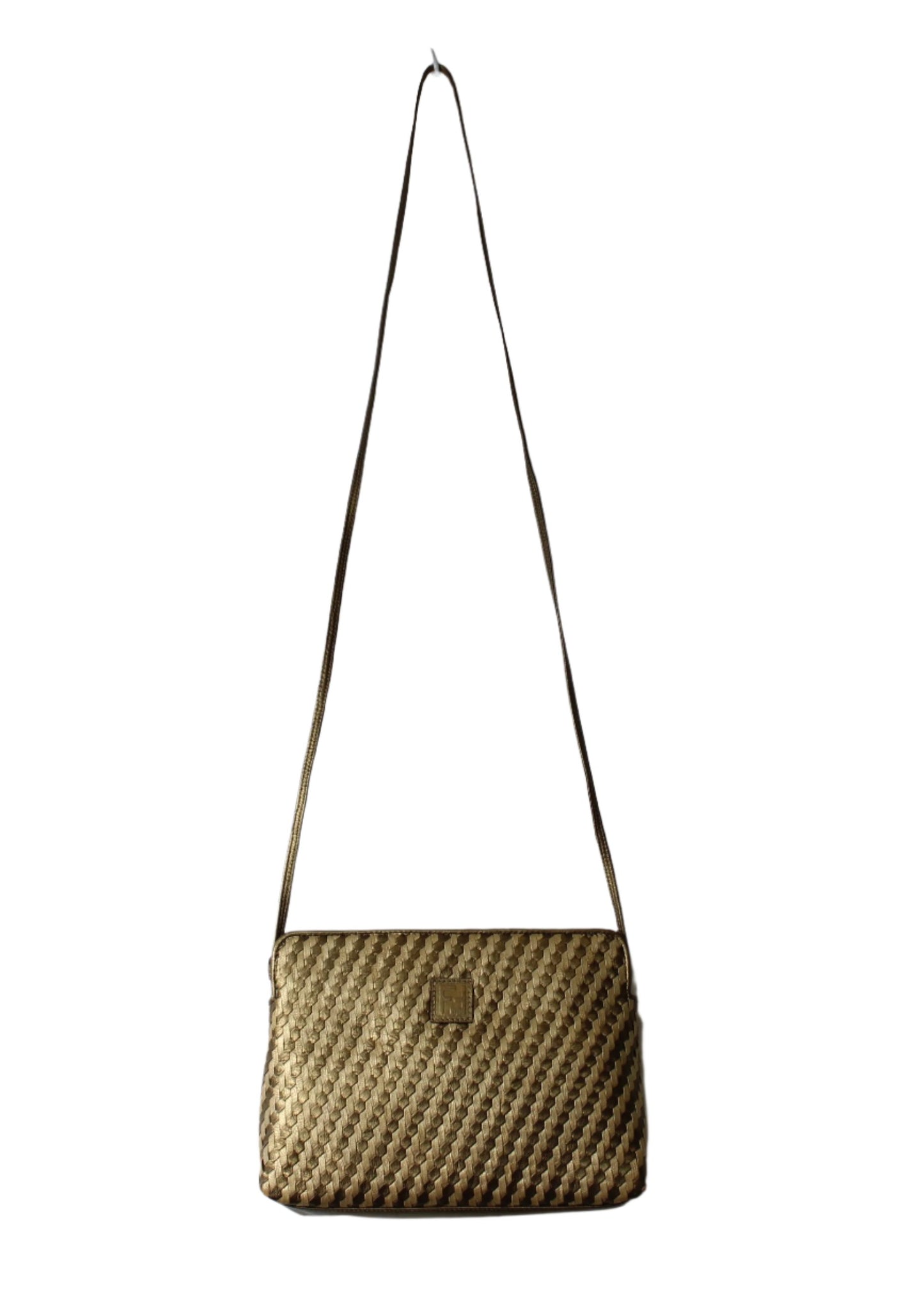 Fendi Brown Gold Woven Small Leather Crossbody Bag