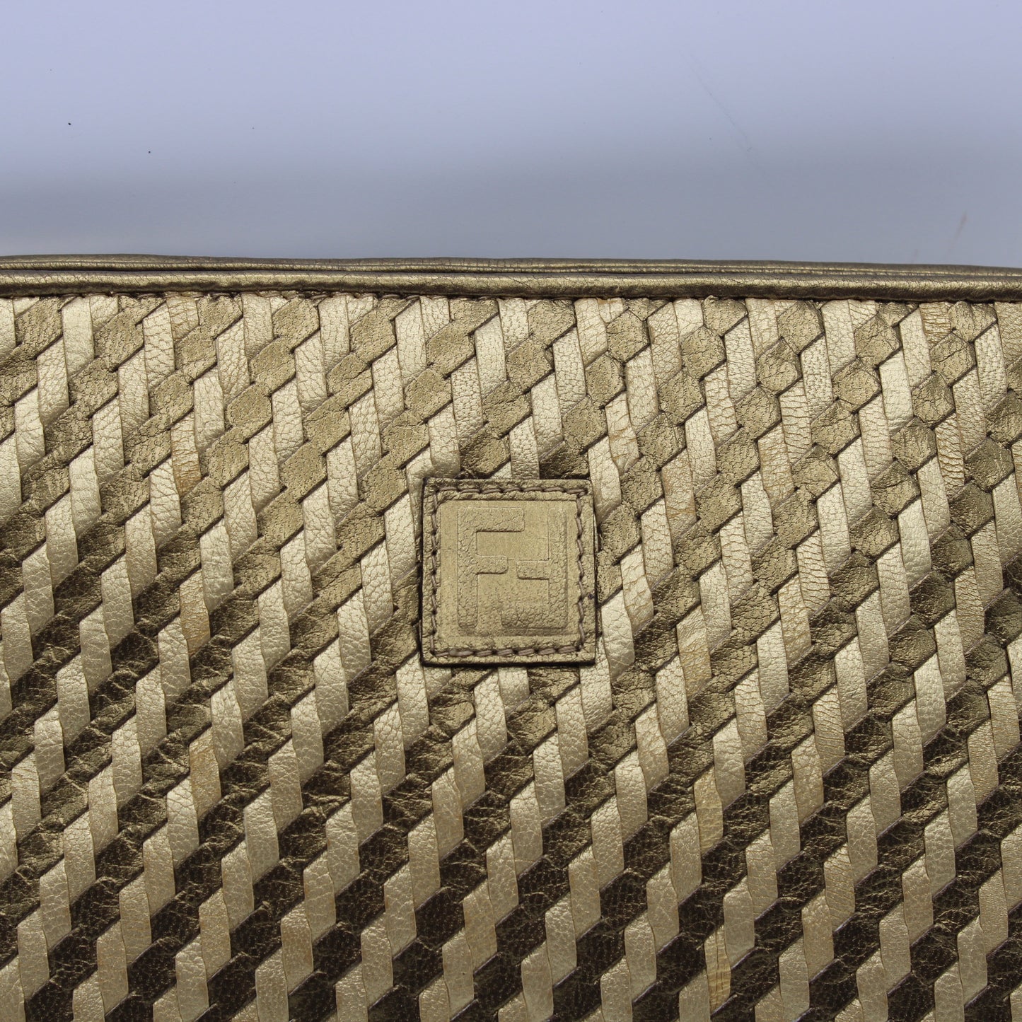 Fendi Brown Gold Woven Small Leather Crossbody Bag