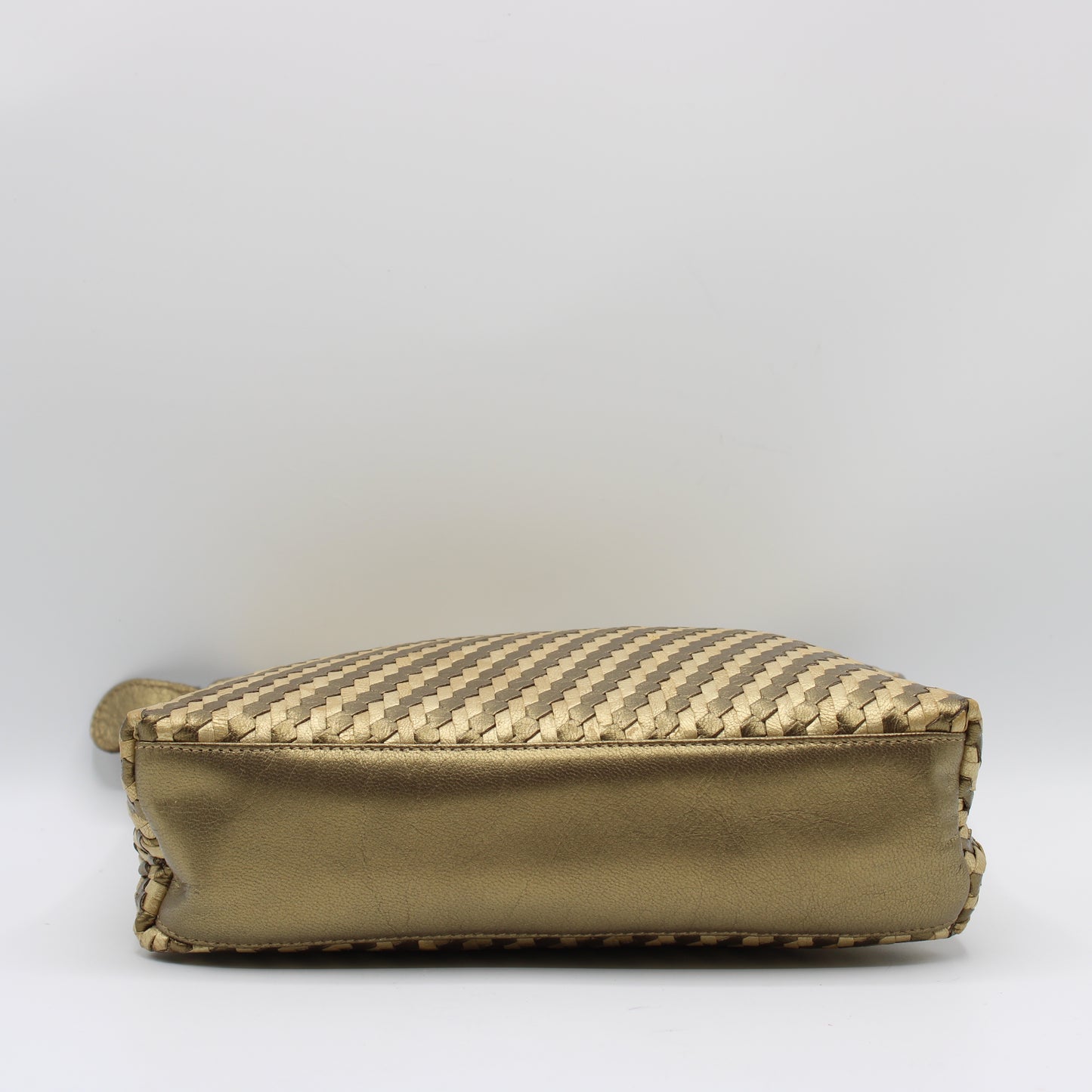 Fendi Brown Gold Woven Small Leather Crossbody Bag