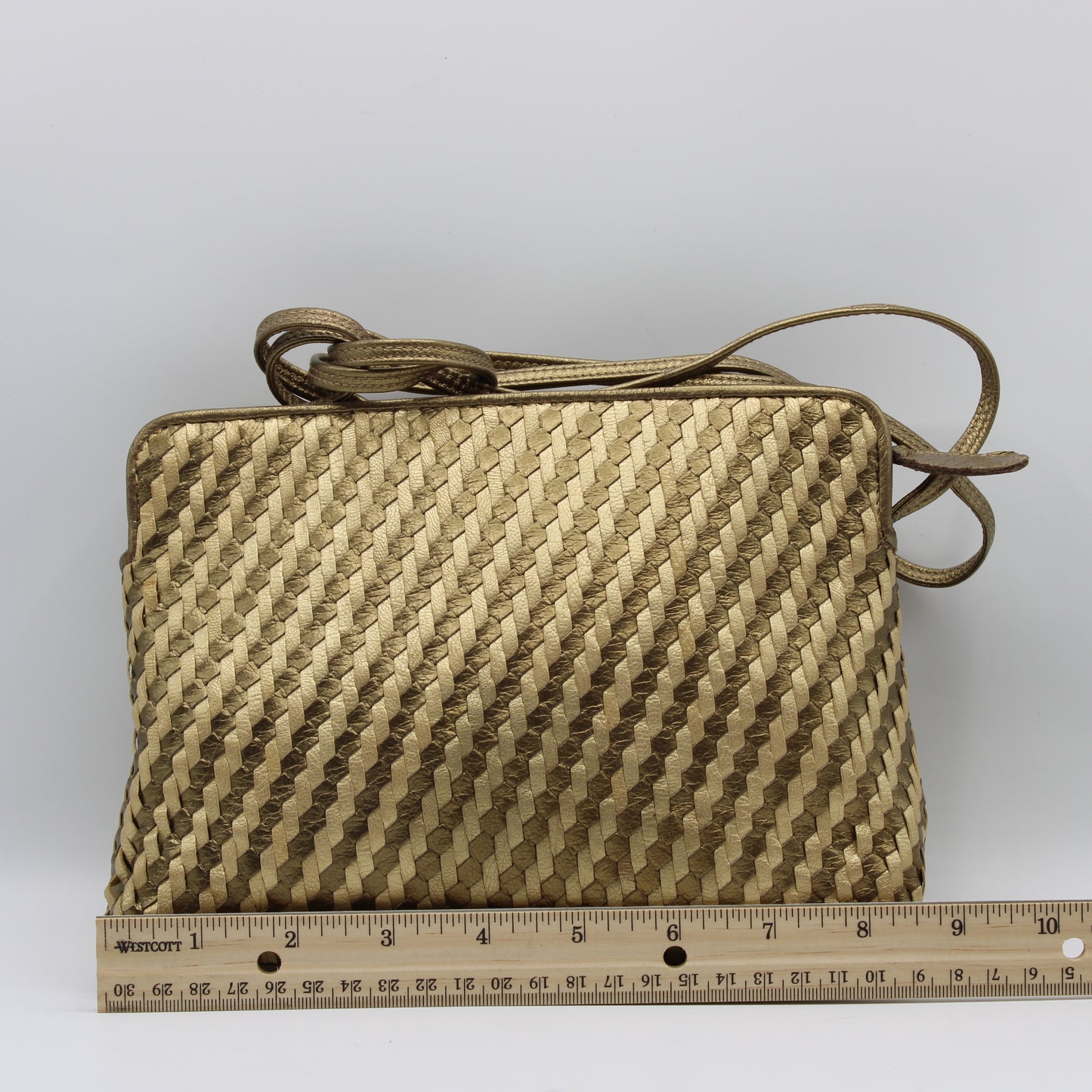 Fendi Brown Gold Woven Small Leather Crossbody Bag