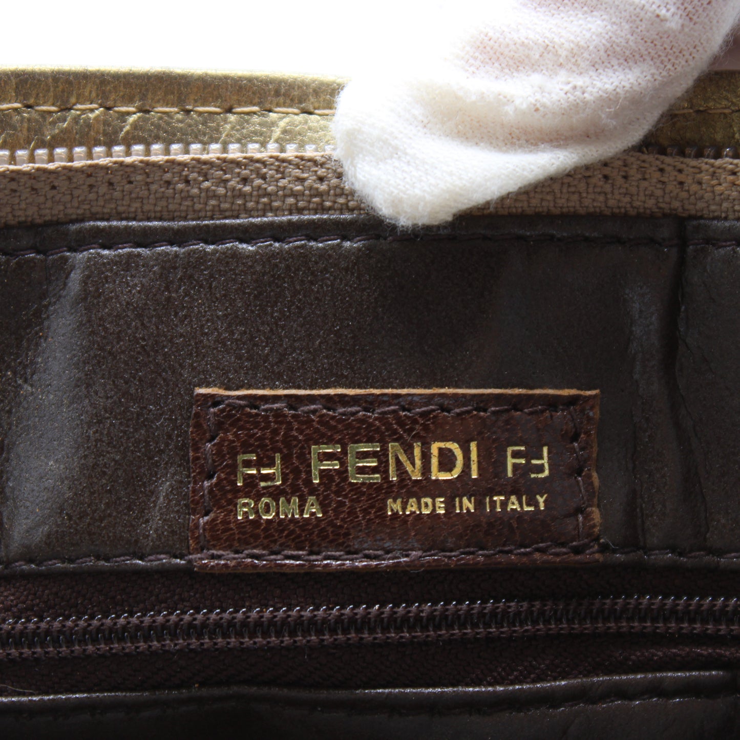 Fendi Brown Gold Woven Small Leather Crossbody Bag