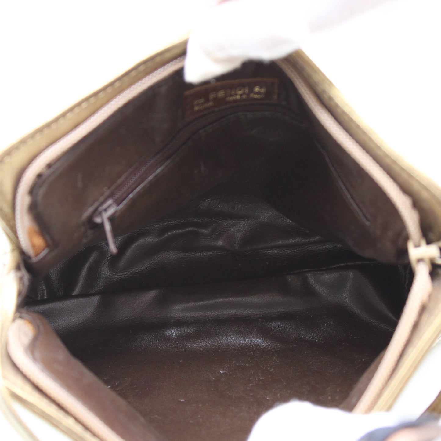 Fendi Brown Gold Woven Small Leather Crossbody Bag