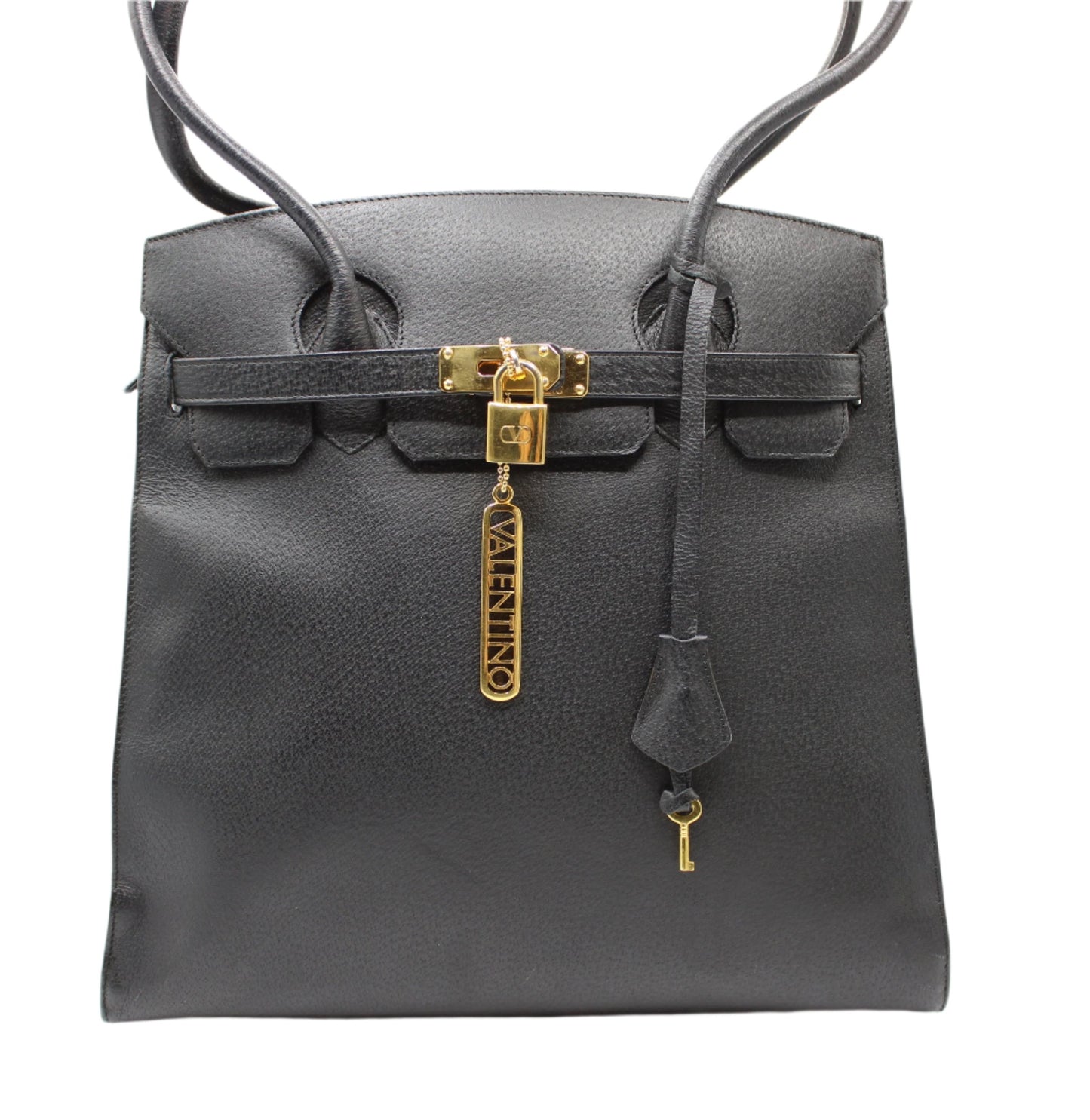 Valentino Garavani J Lock Black Leather Tote Bag