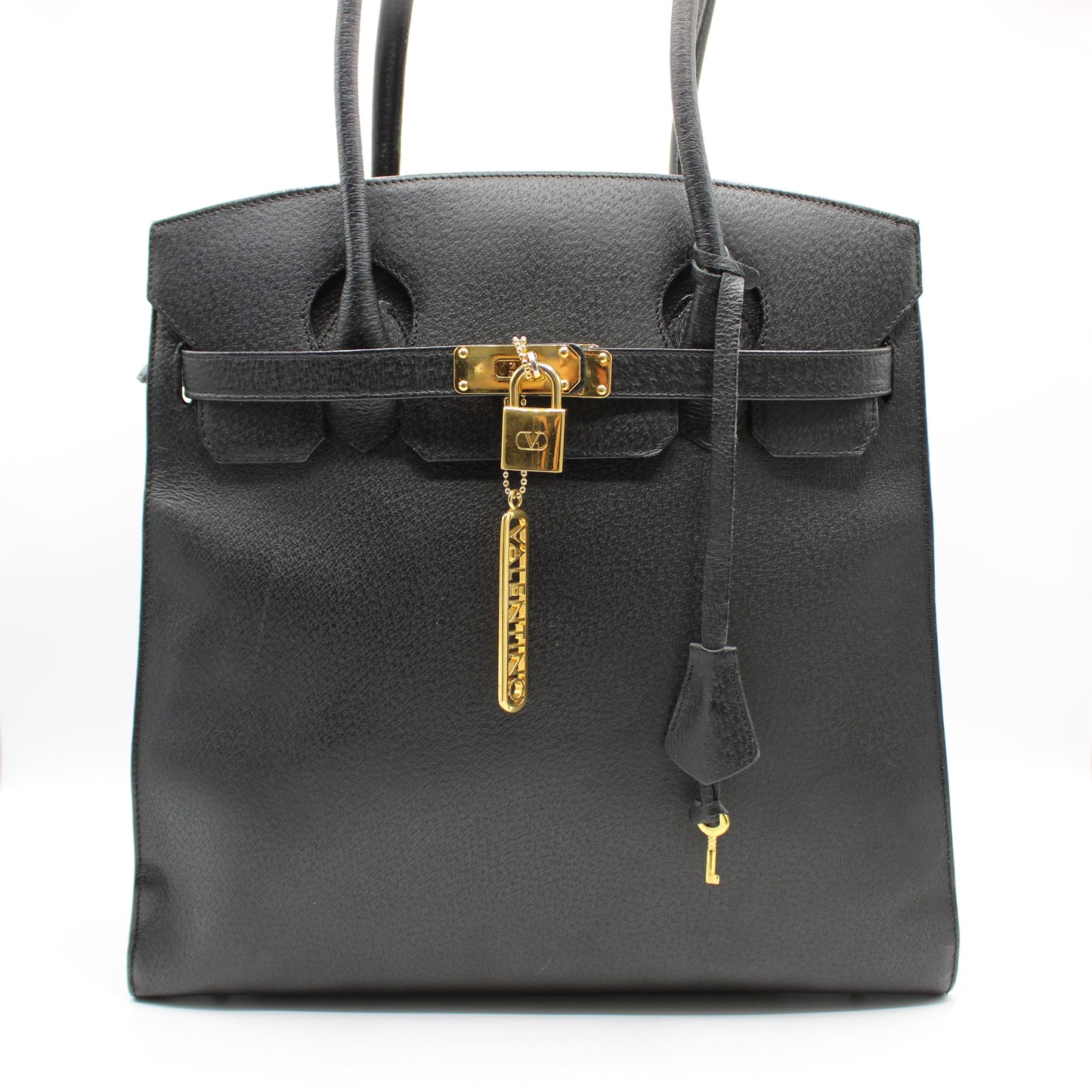 Valentino Garavani J Lock Black Leather Tote Bag