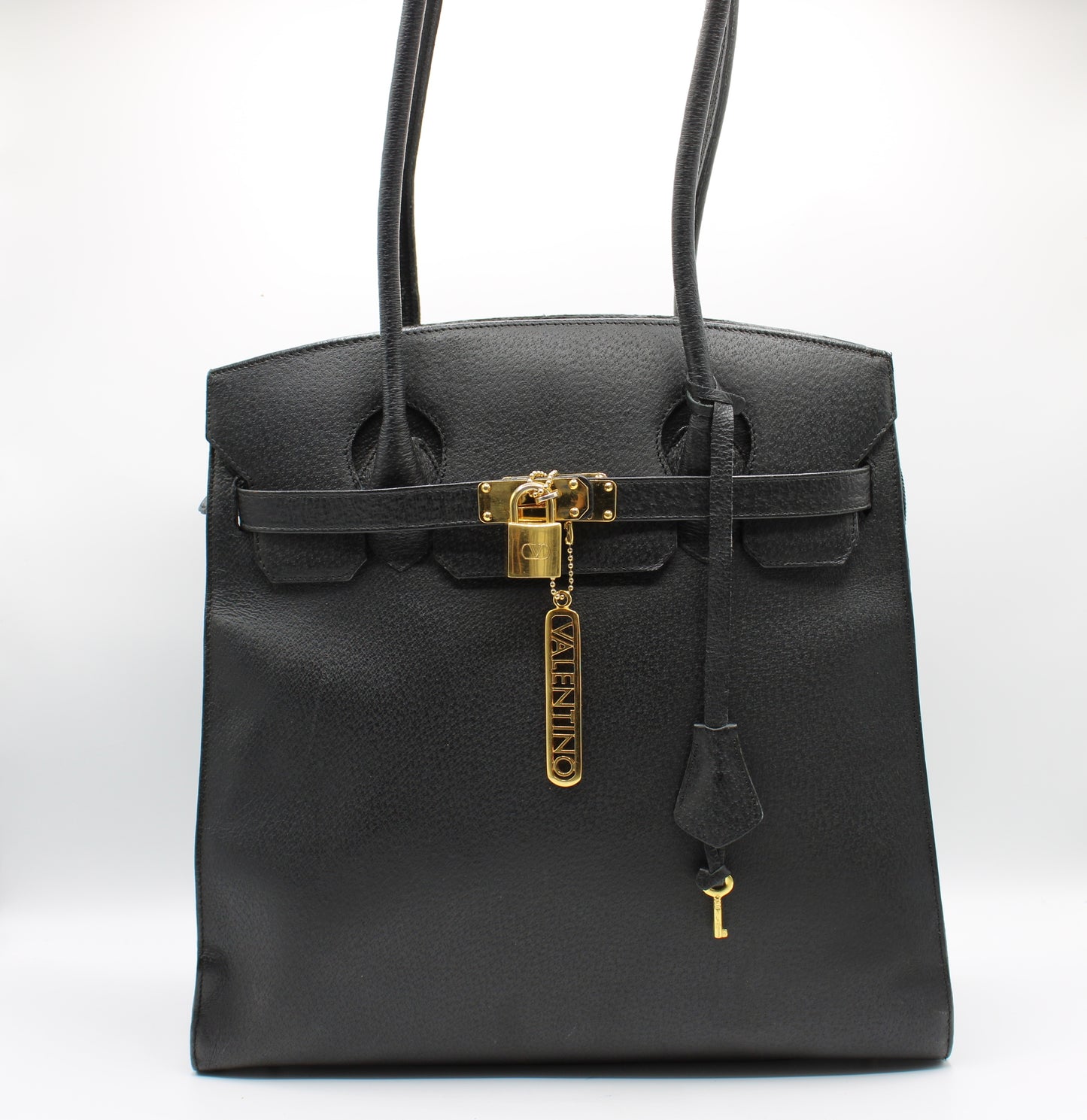 Valentino Garavani J Lock Black Leather Tote Bag