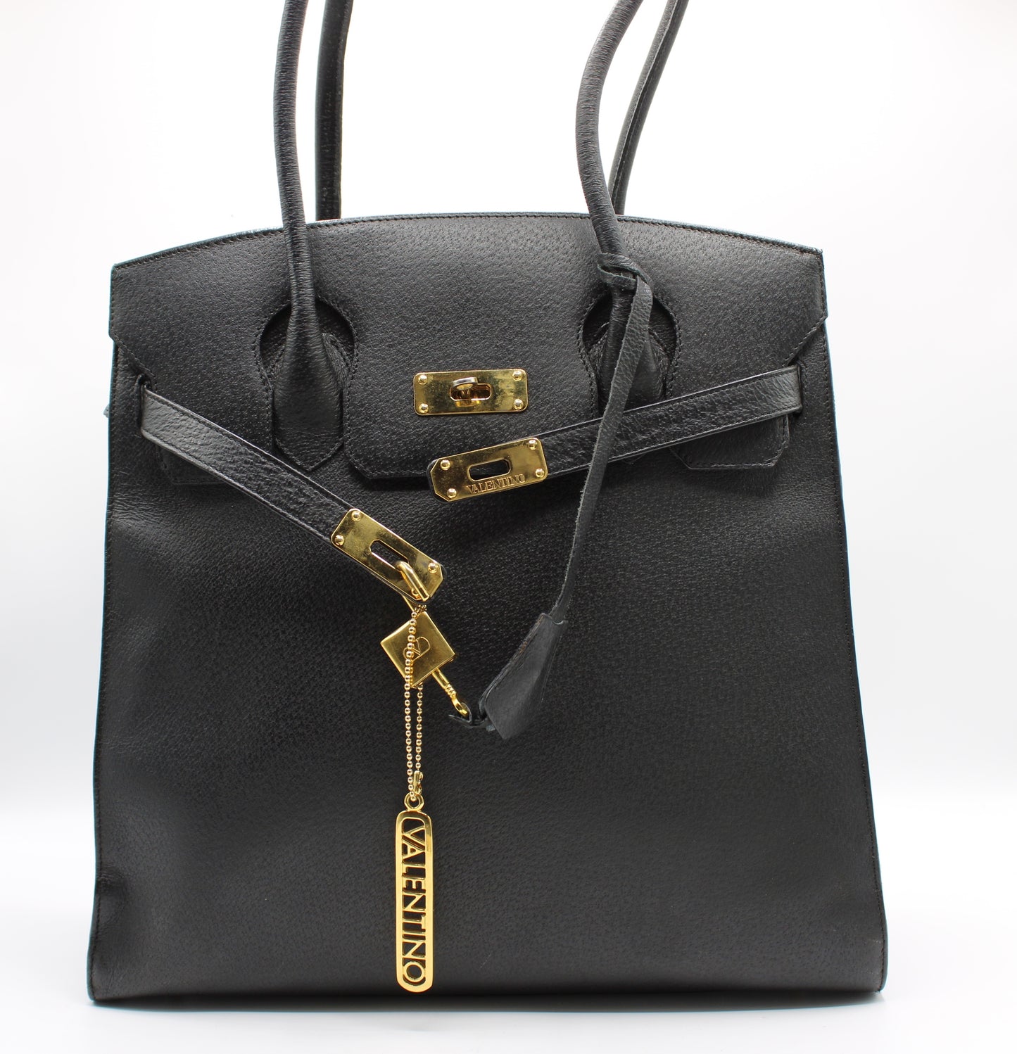 Valentino Garavani J Lock Black Leather Tote Bag