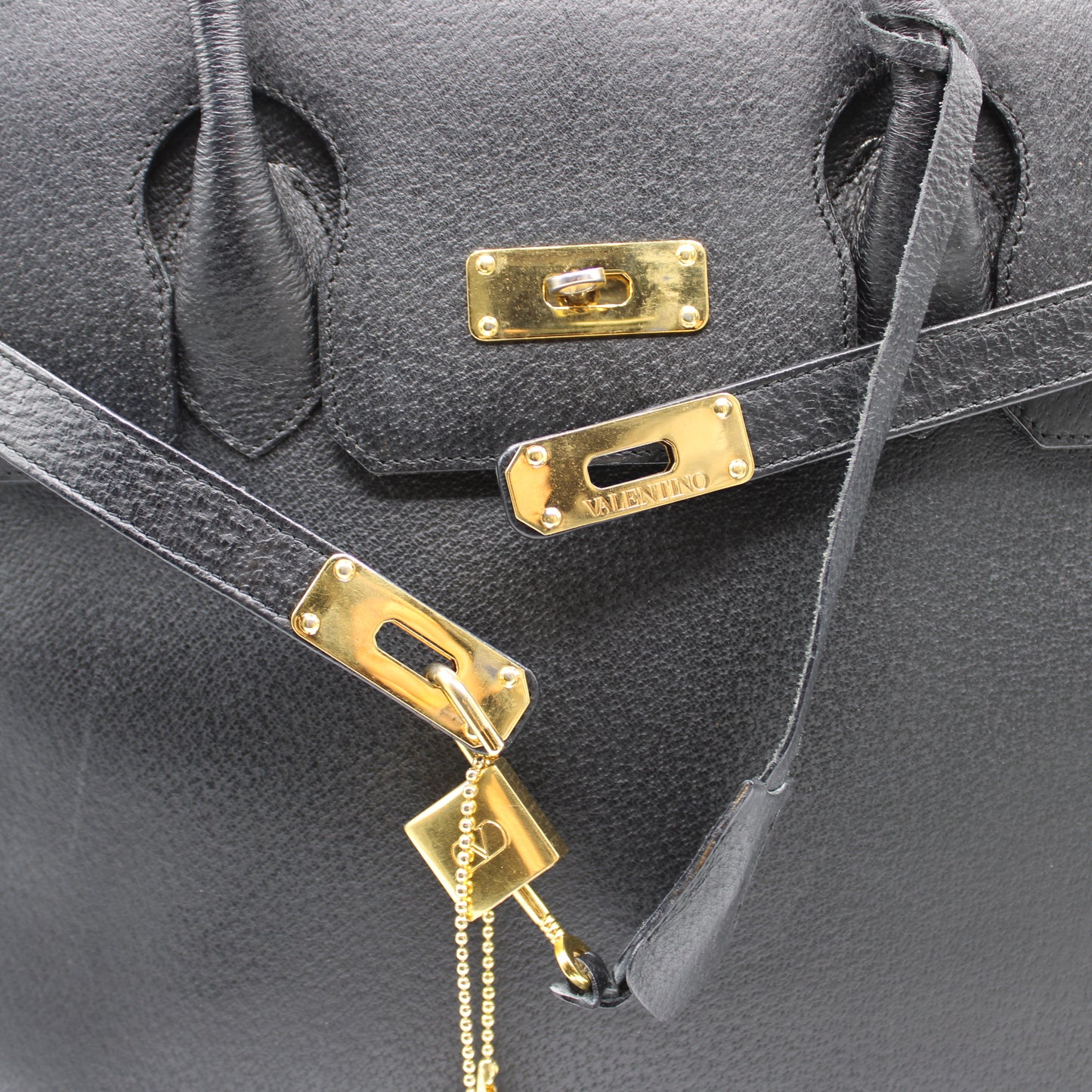 Valentino Garavani J Lock Black Leather Tote Bag