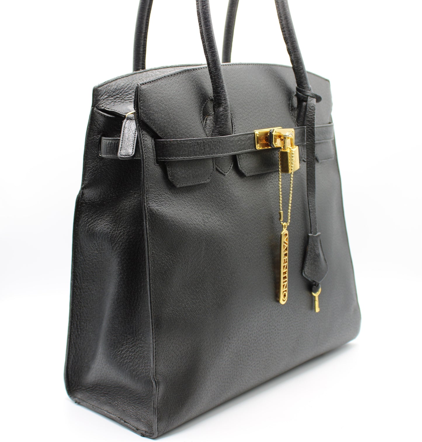 Valentino Garavani J Lock Black Leather Tote Bag