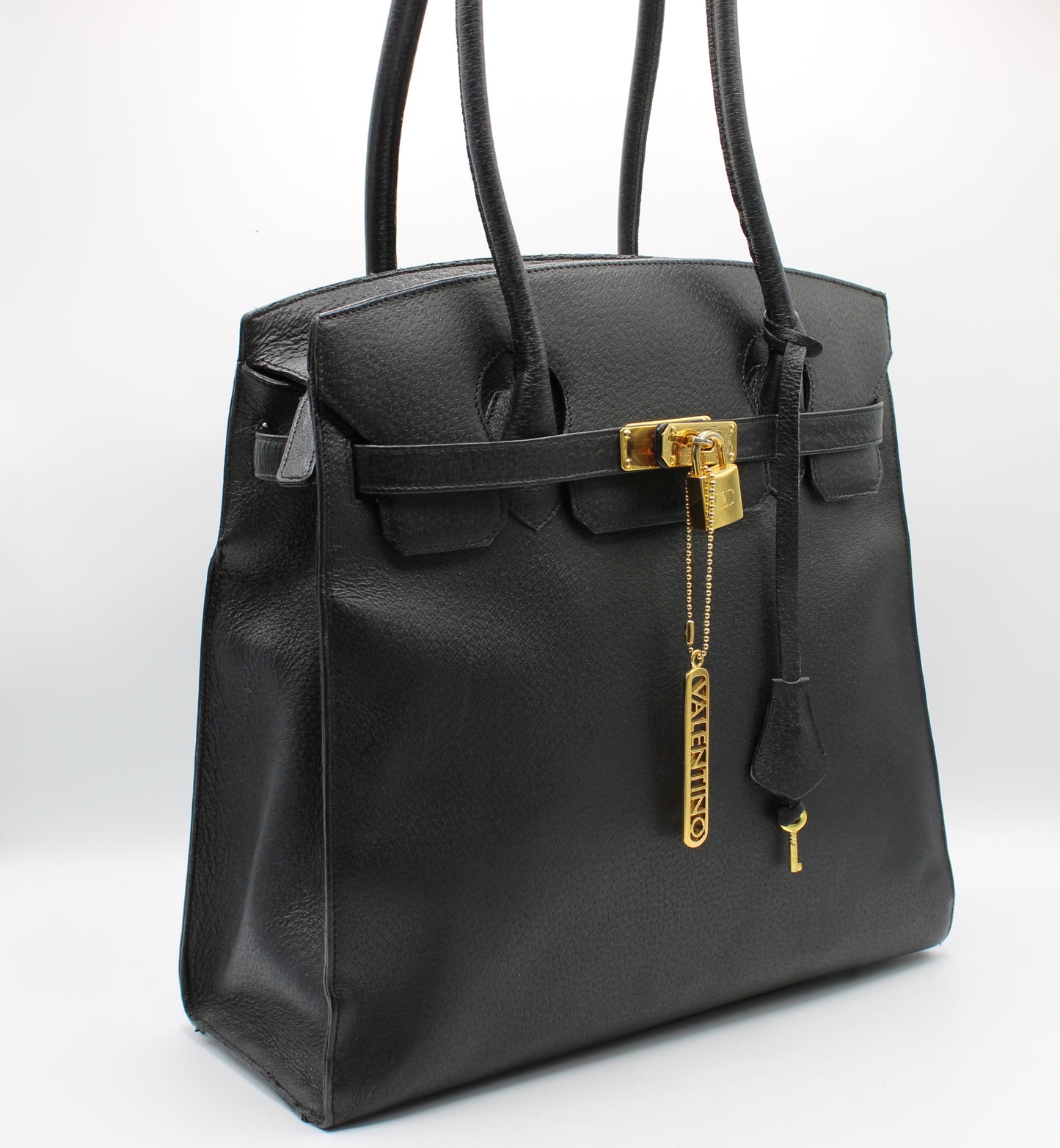 Valentino Garavani J Lock Black Leather Tote Bag