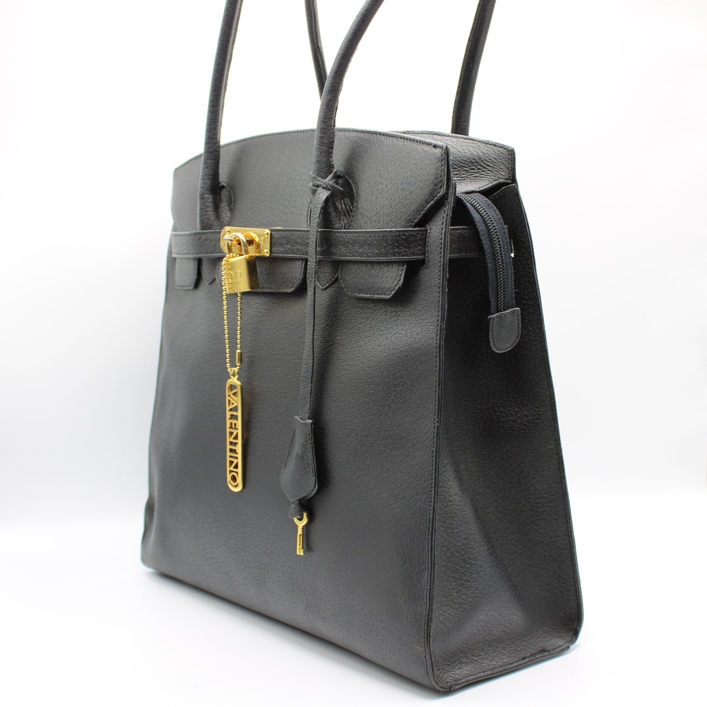 Valentino Garavani J Lock Black Leather Tote Bag