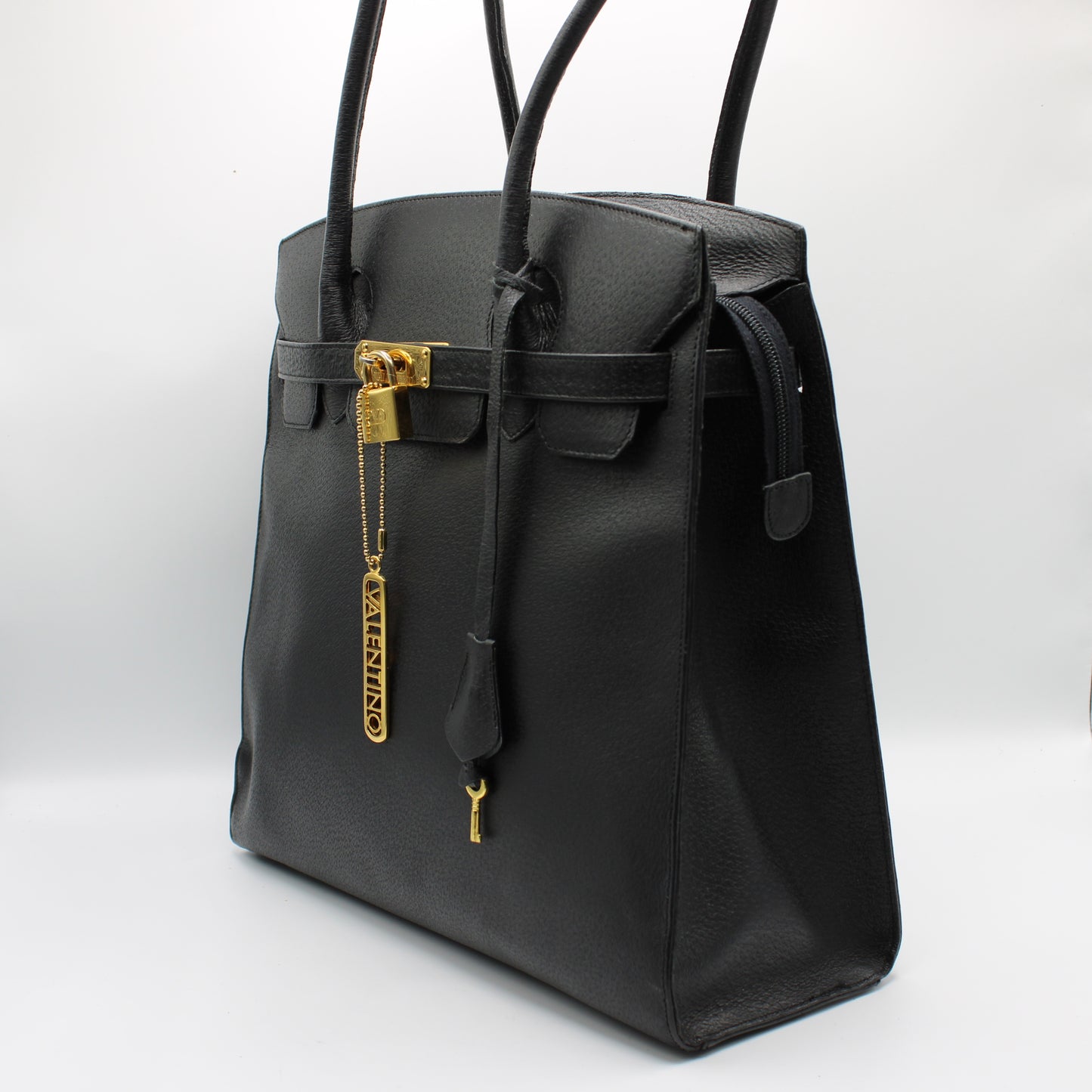 Valentino Garavani J Lock Black Leather Tote Bag
