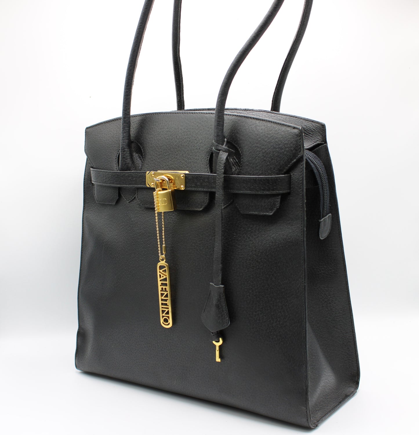 Valentino Garavani J Lock Black Leather Tote Bag
