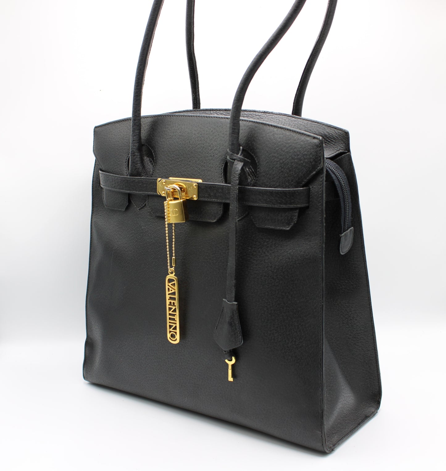 Valentino Garavani J Lock Black Leather Tote Bag