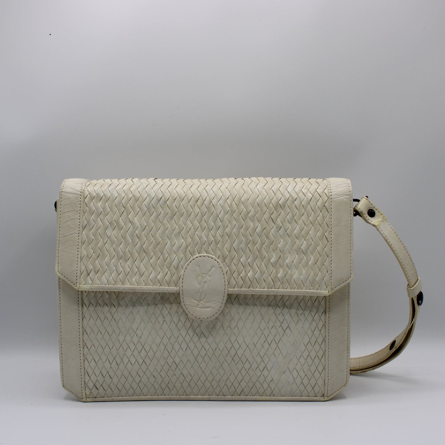 Yves Saint Laurent White Woven Leather Handbag