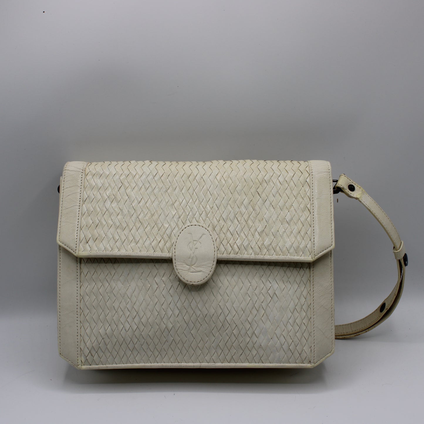 Yves Saint Laurent White Woven Leather Handbag