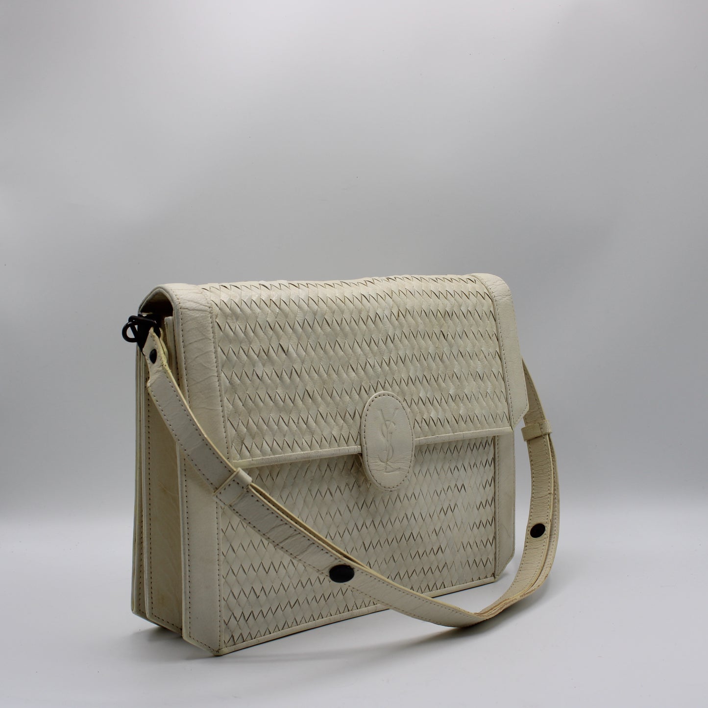 Yves Saint Laurent White Woven Leather Handbag
