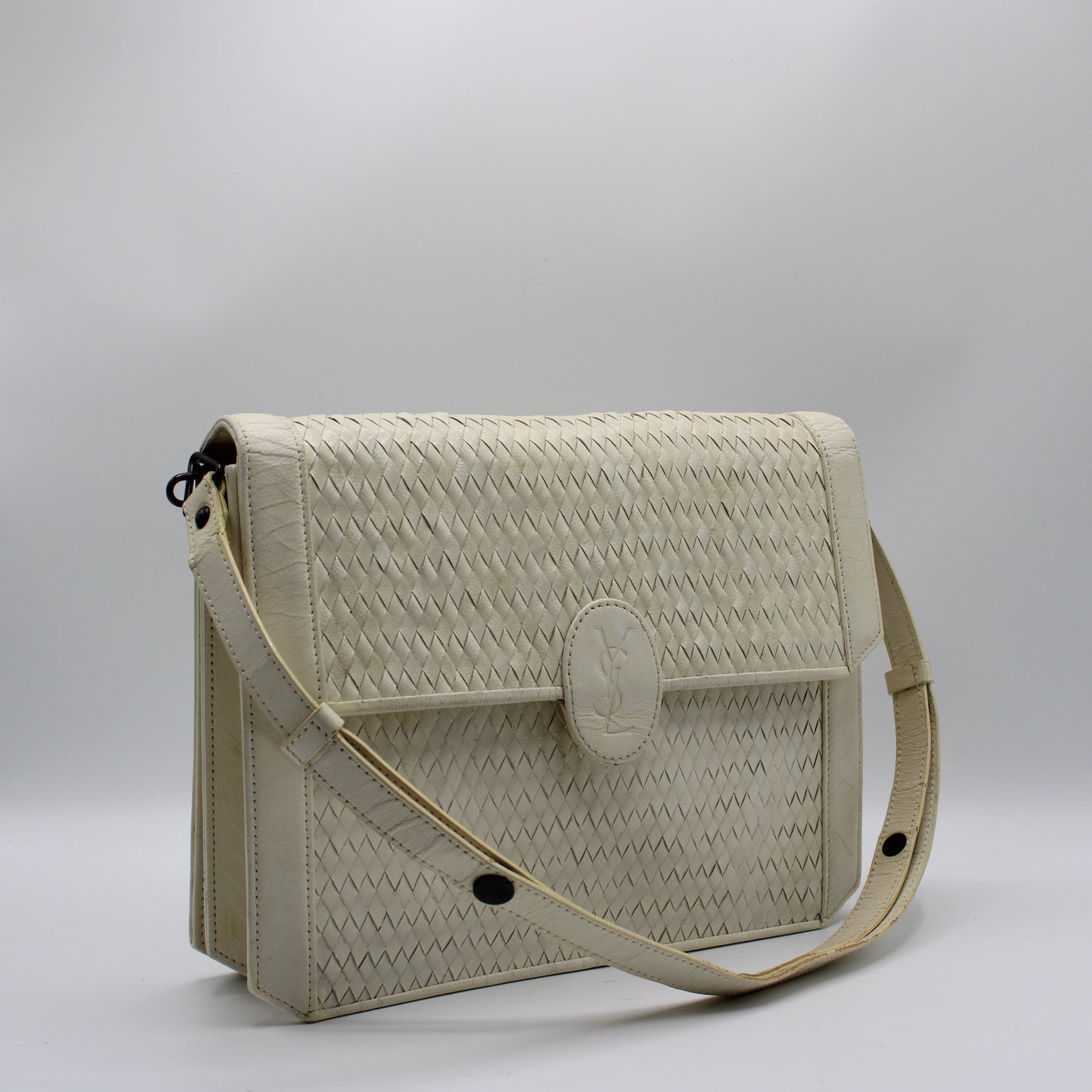 Yves Saint Laurent White Woven Leather Handbag
