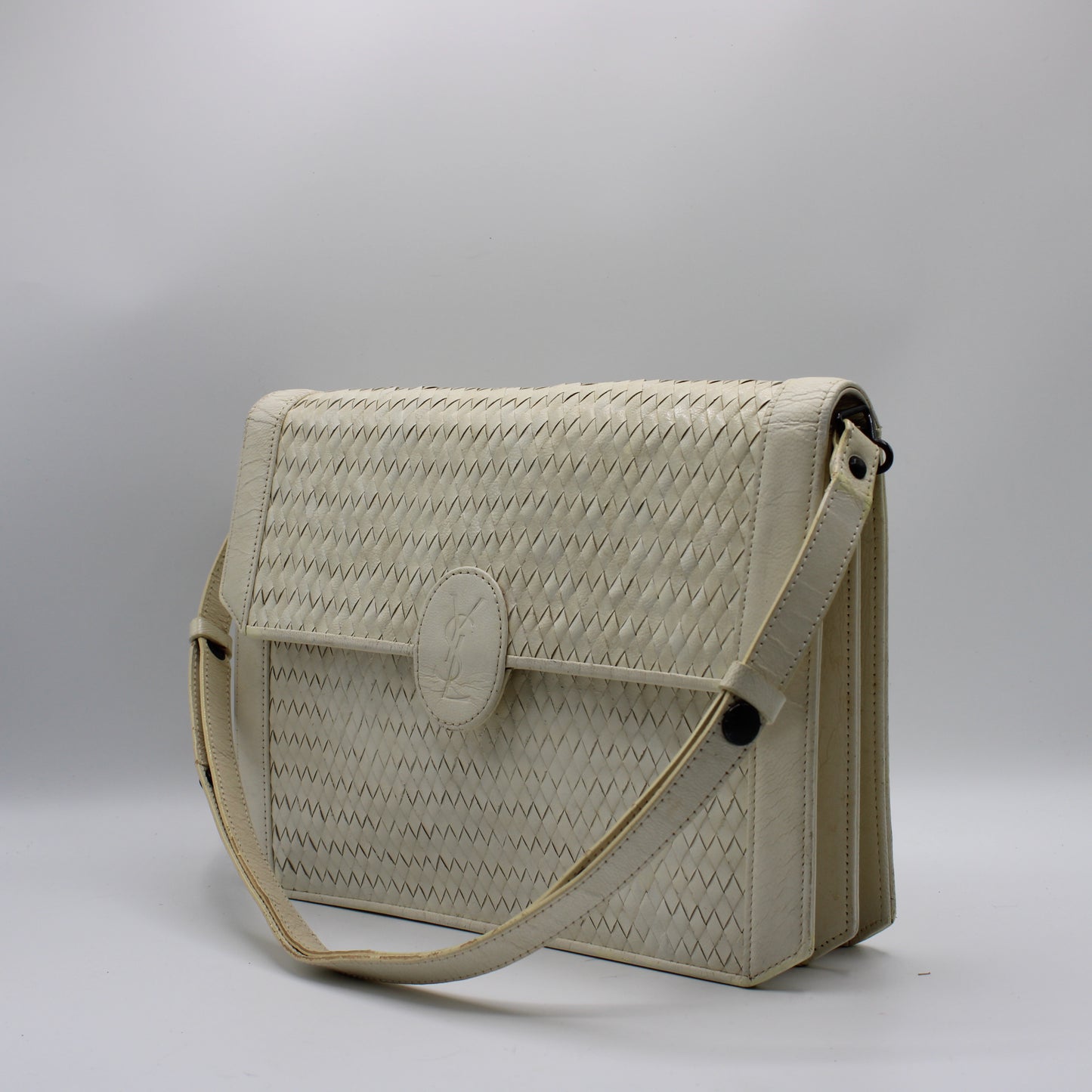 Yves Saint Laurent White Woven Leather Handbag