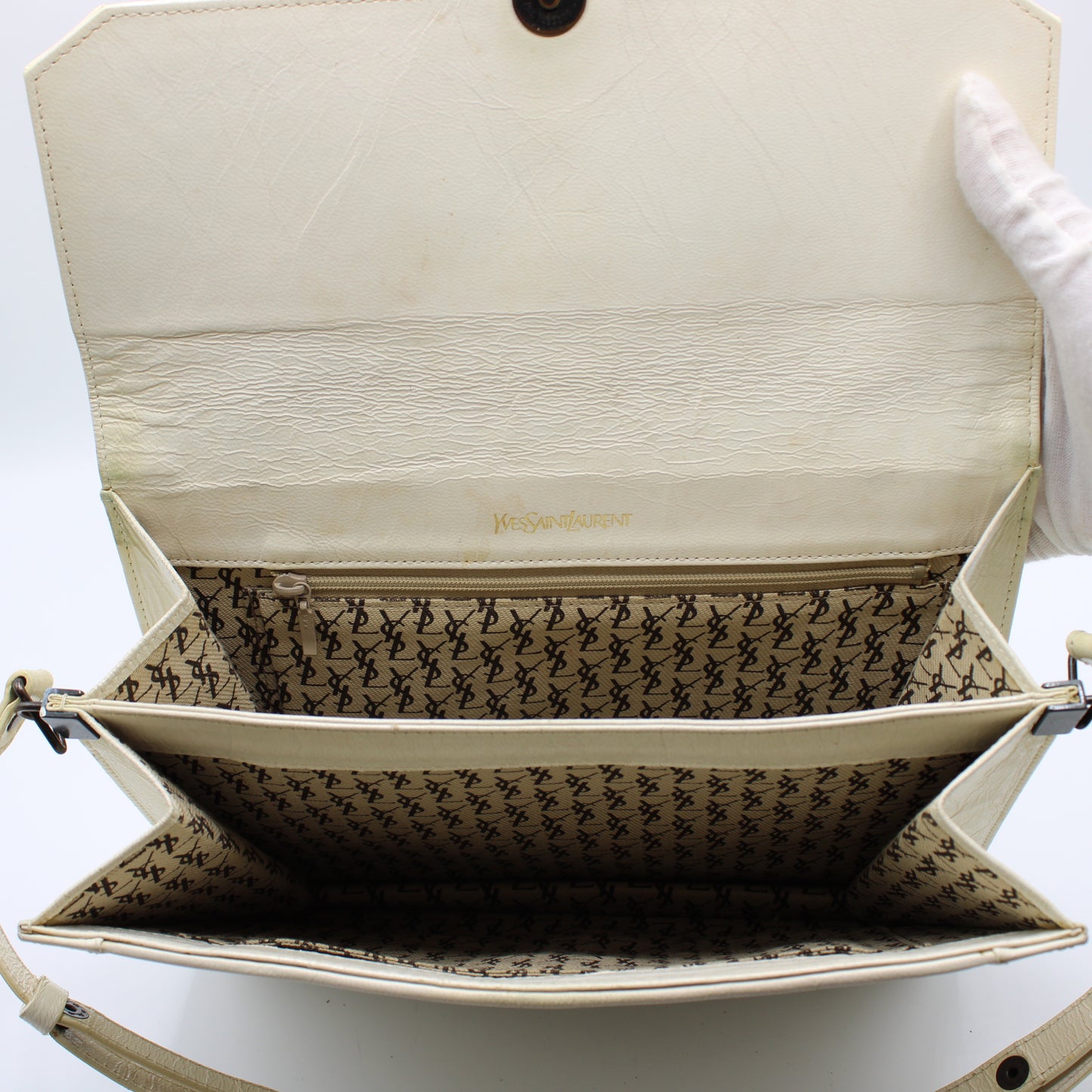 Yves Saint Laurent White Woven Leather Handbag