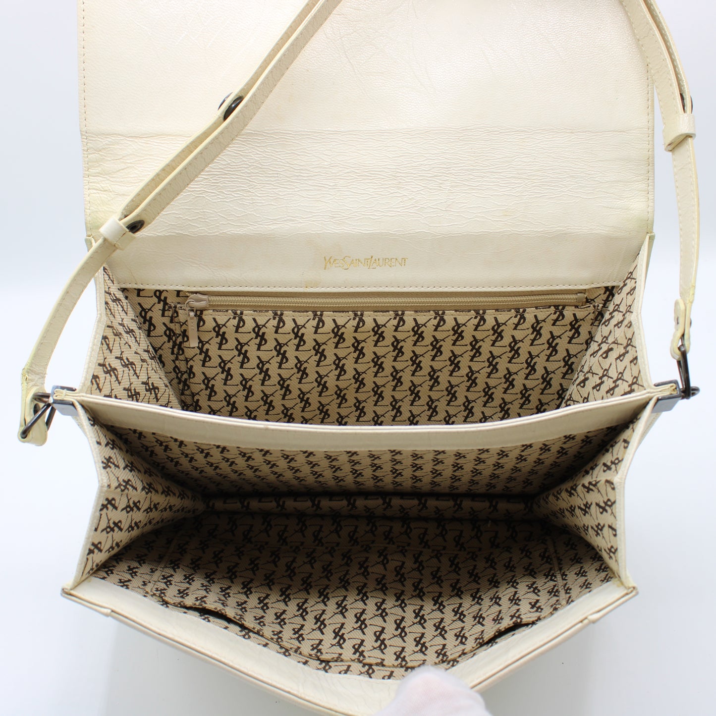 Yves Saint Laurent White Woven Leather Handbag