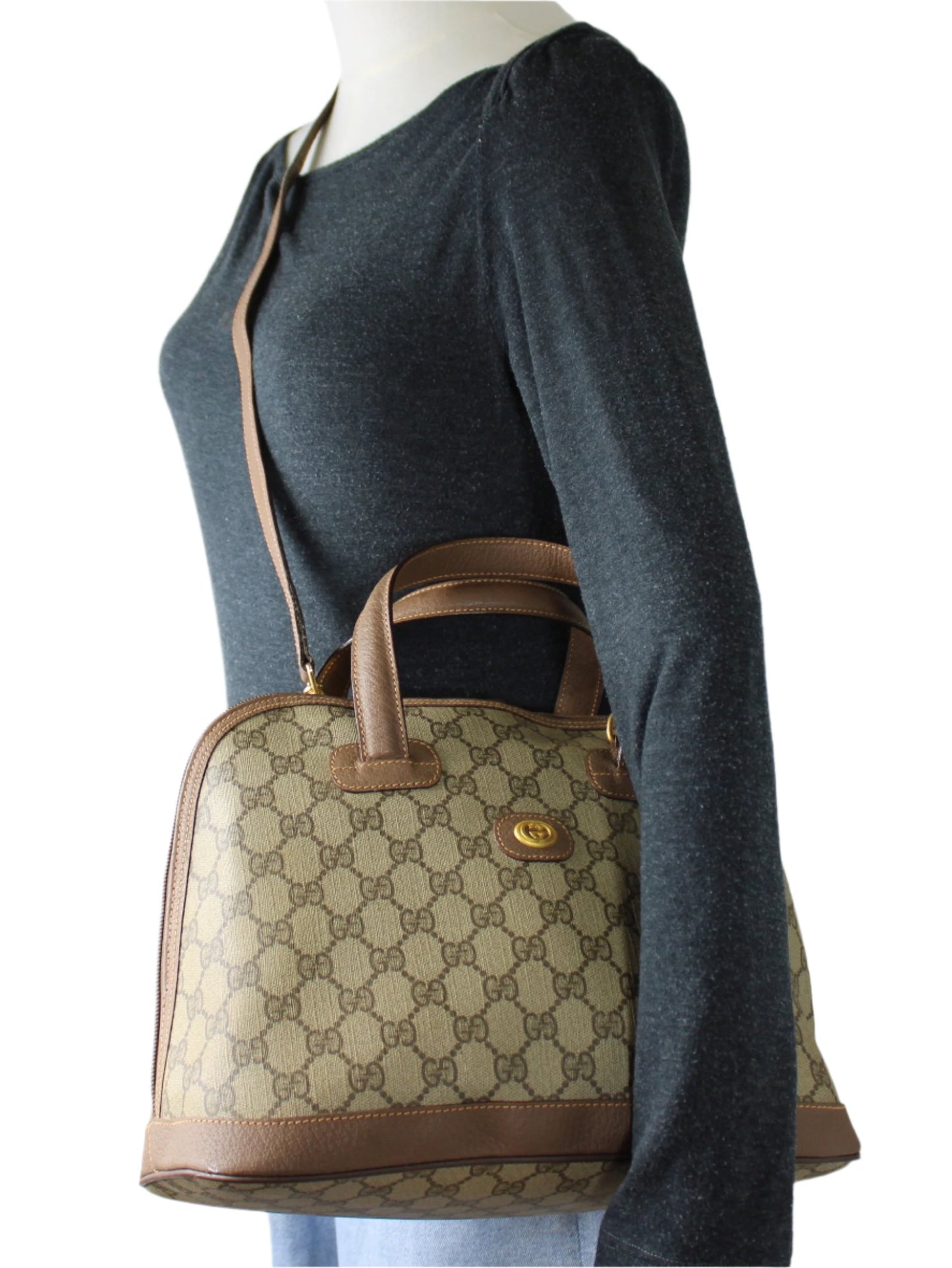 Gucci Brown GG Canvas Leather Dome Crossbody Bag