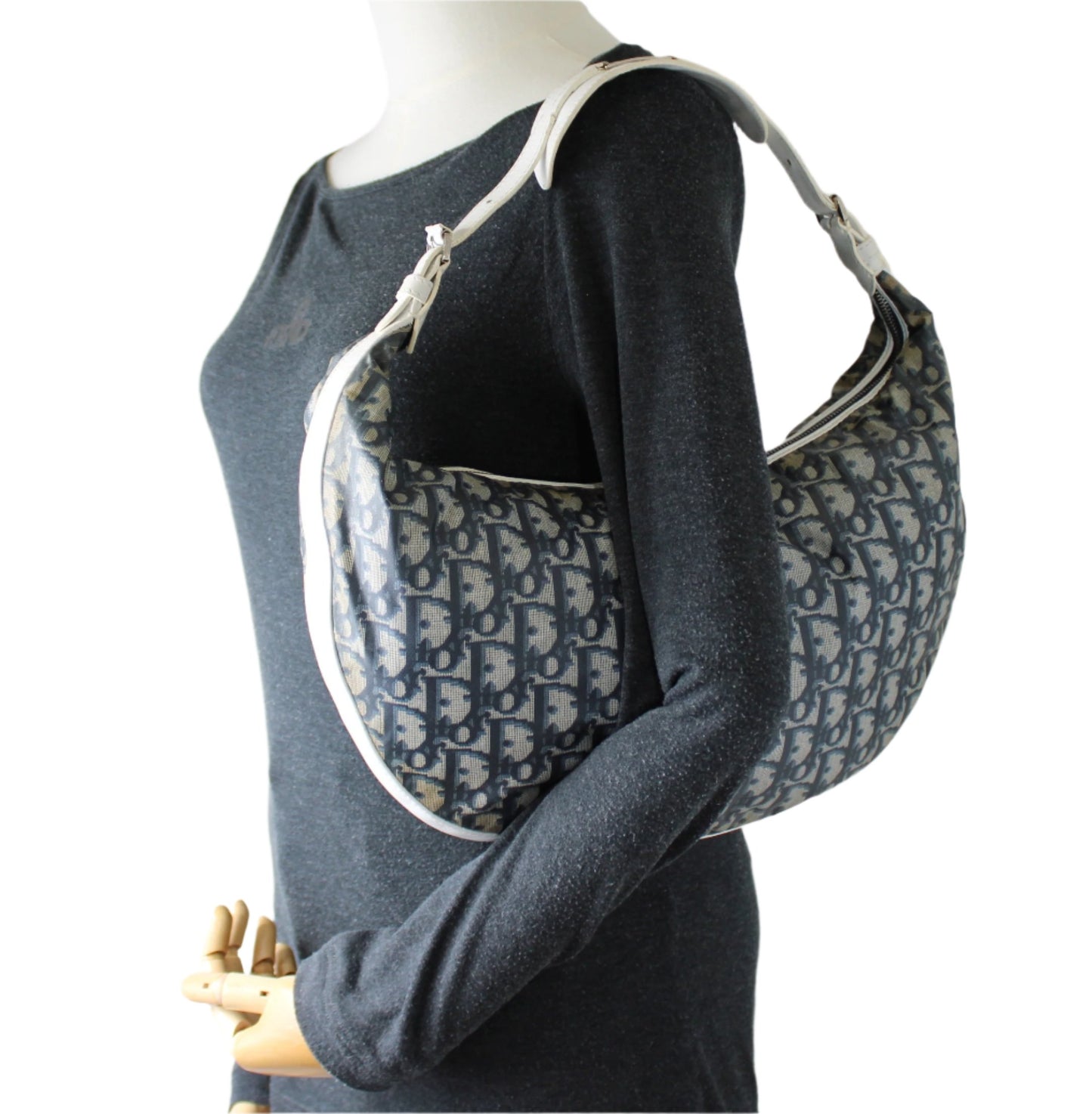 Christian Dior Navy Monogram Canvas Trotter Shoulder Bag