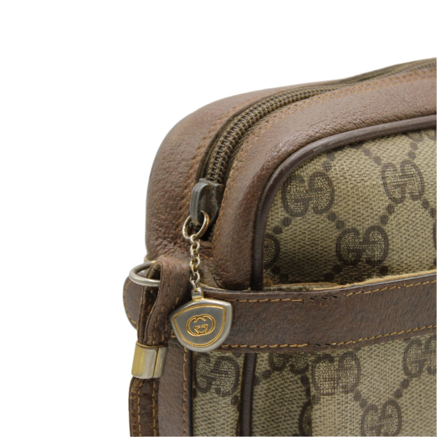 Gucci GG Canvas Brown Leather Crossbody Bag