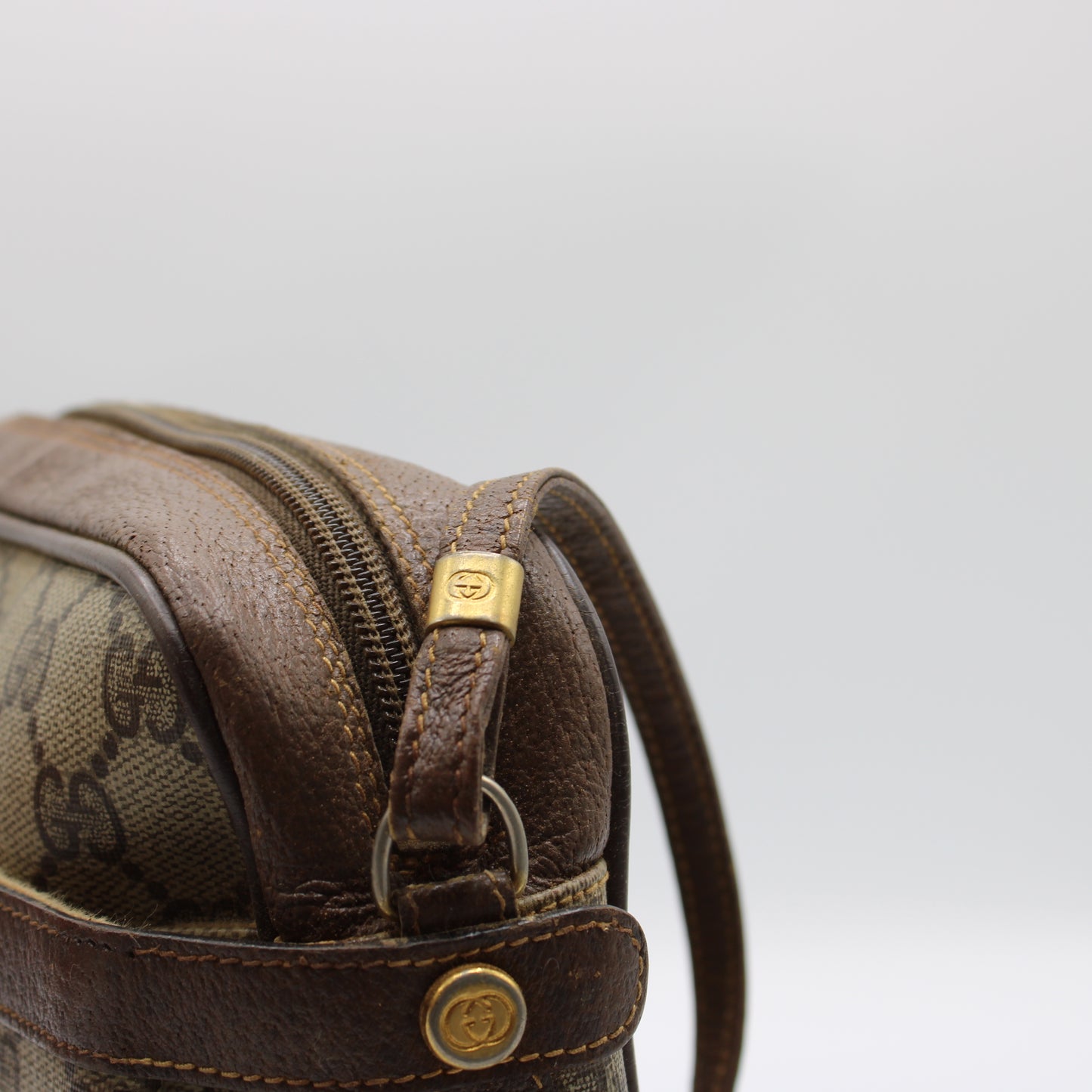 Gucci GG Canvas Brown Leather Crossbody Bag