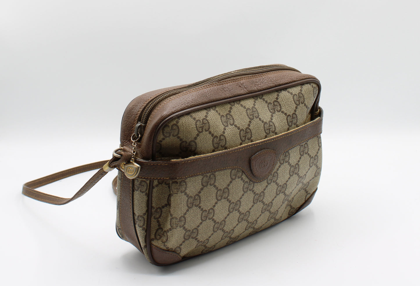 Gucci GG Canvas Brown Leather Crossbody Bag