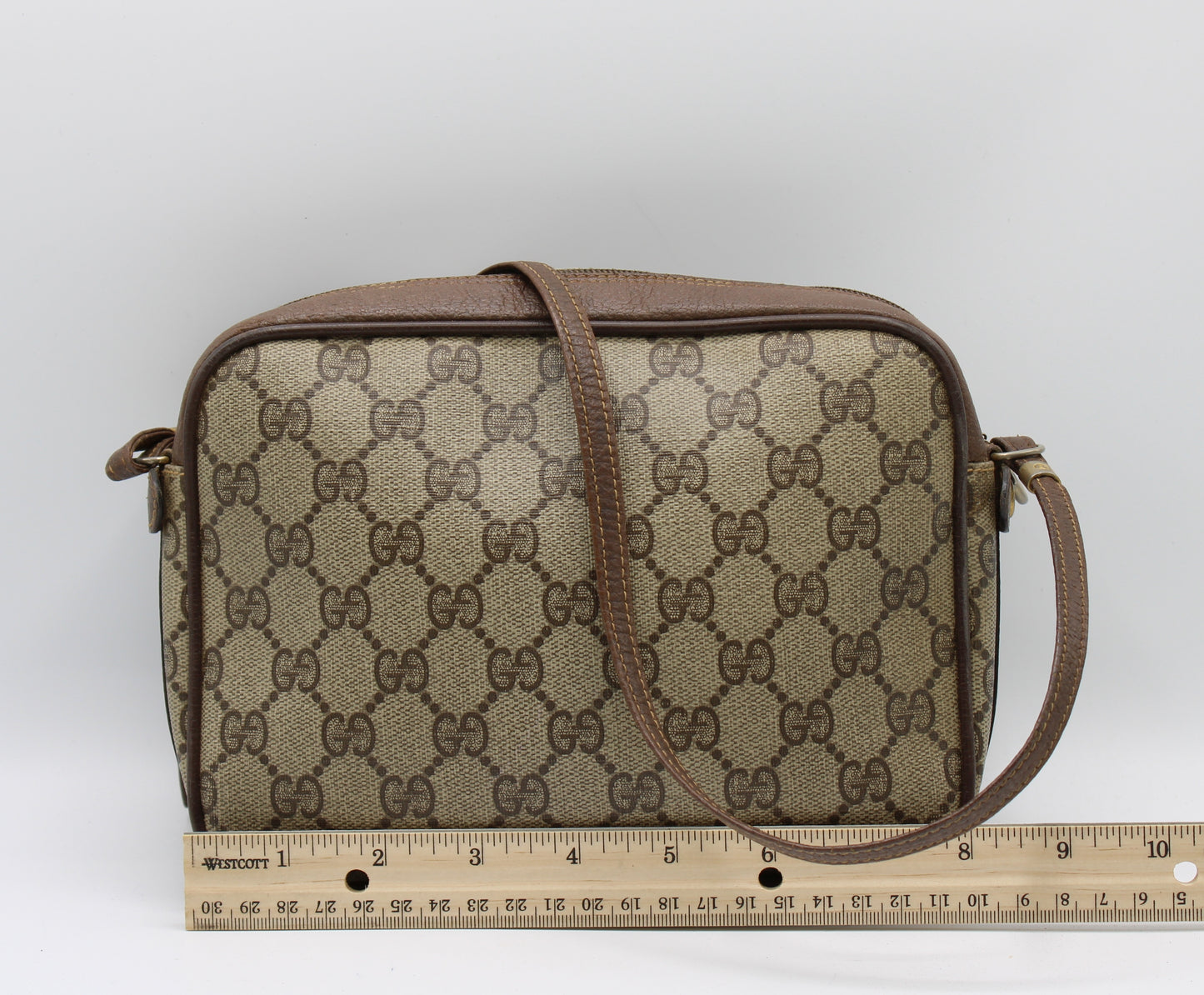 Gucci GG Canvas Brown Leather Crossbody Bag
