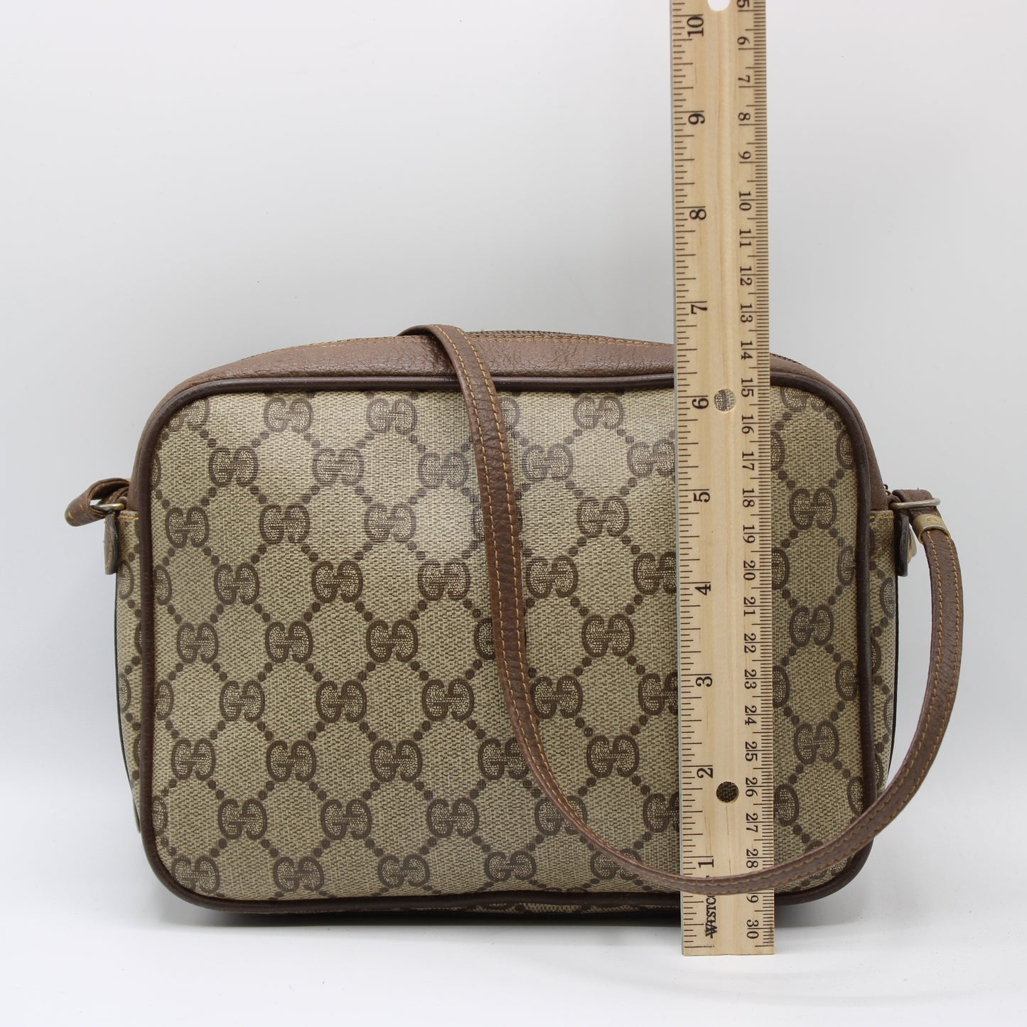 Gucci GG Canvas Brown Leather Crossbody Bag