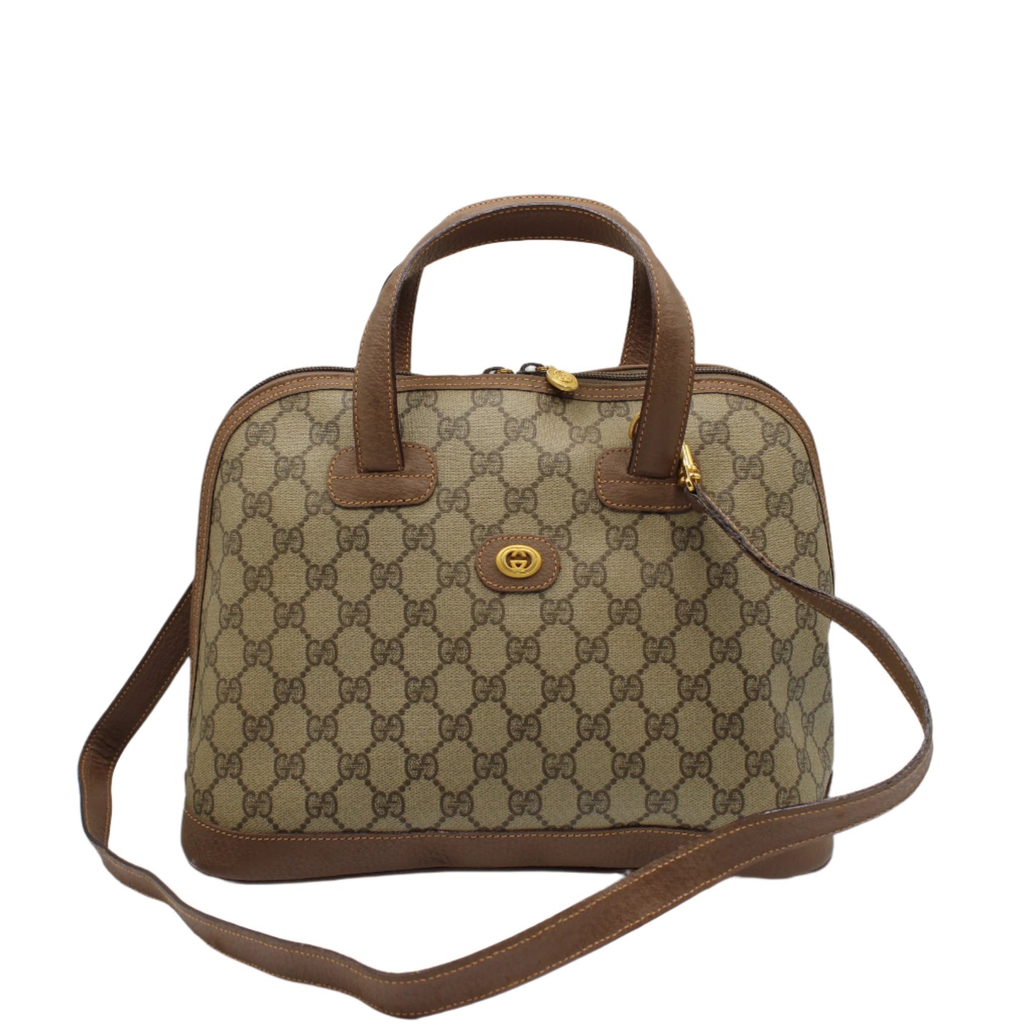 Gucci Brown GG Canvas Leather Dome Crossbody Bag