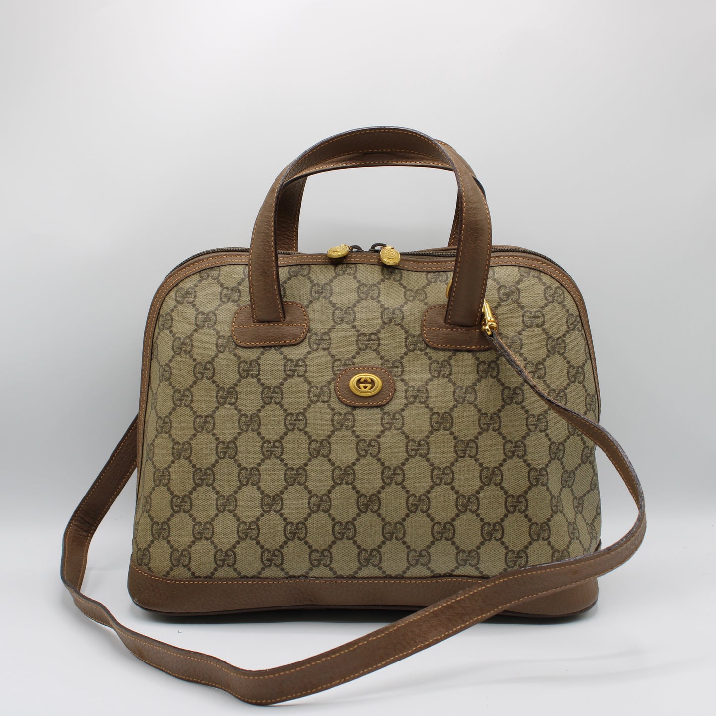 Gucci Brown GG Canvas Leather Dome Crossbody Bag