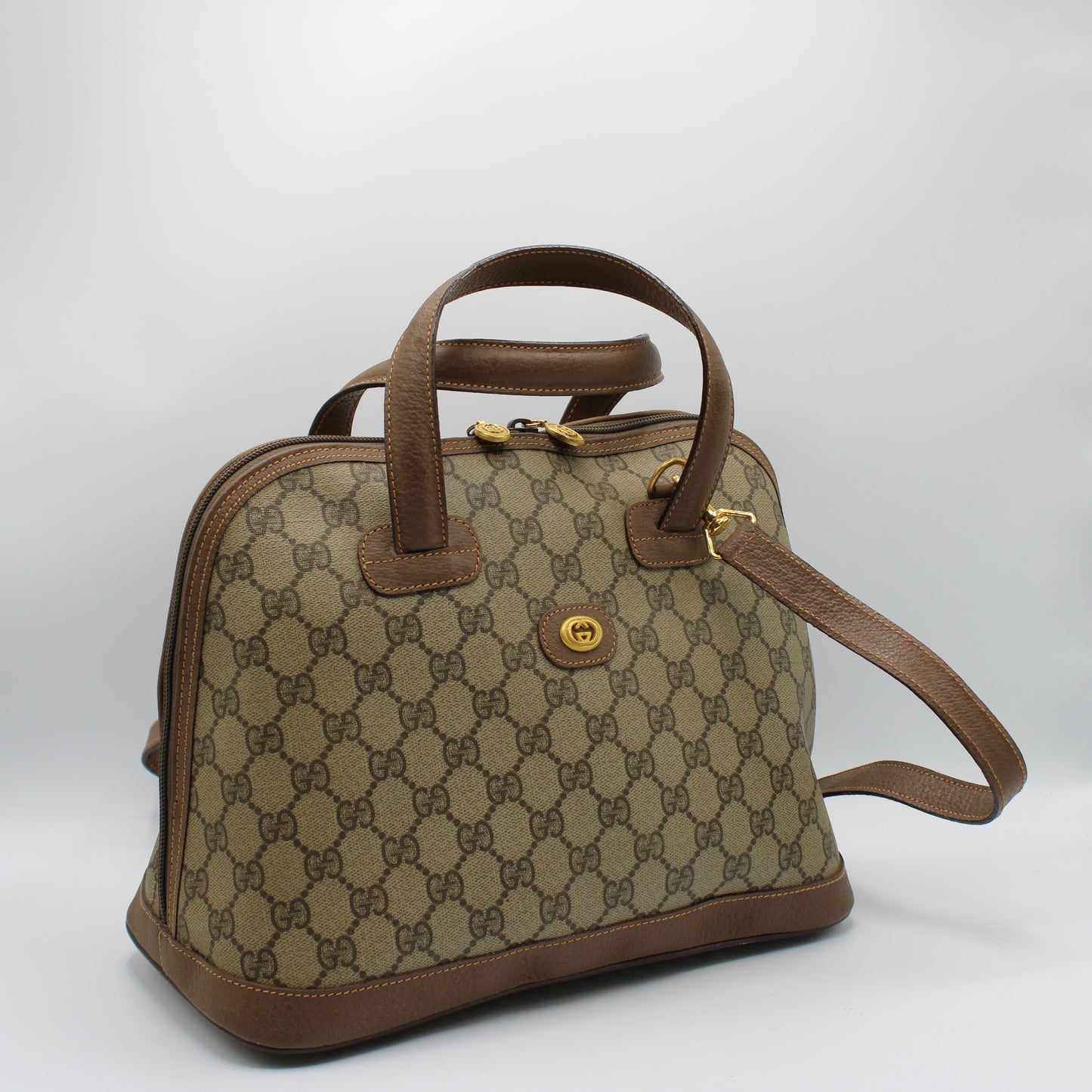 Gucci Brown GG Canvas Leather Dome Crossbody Bag