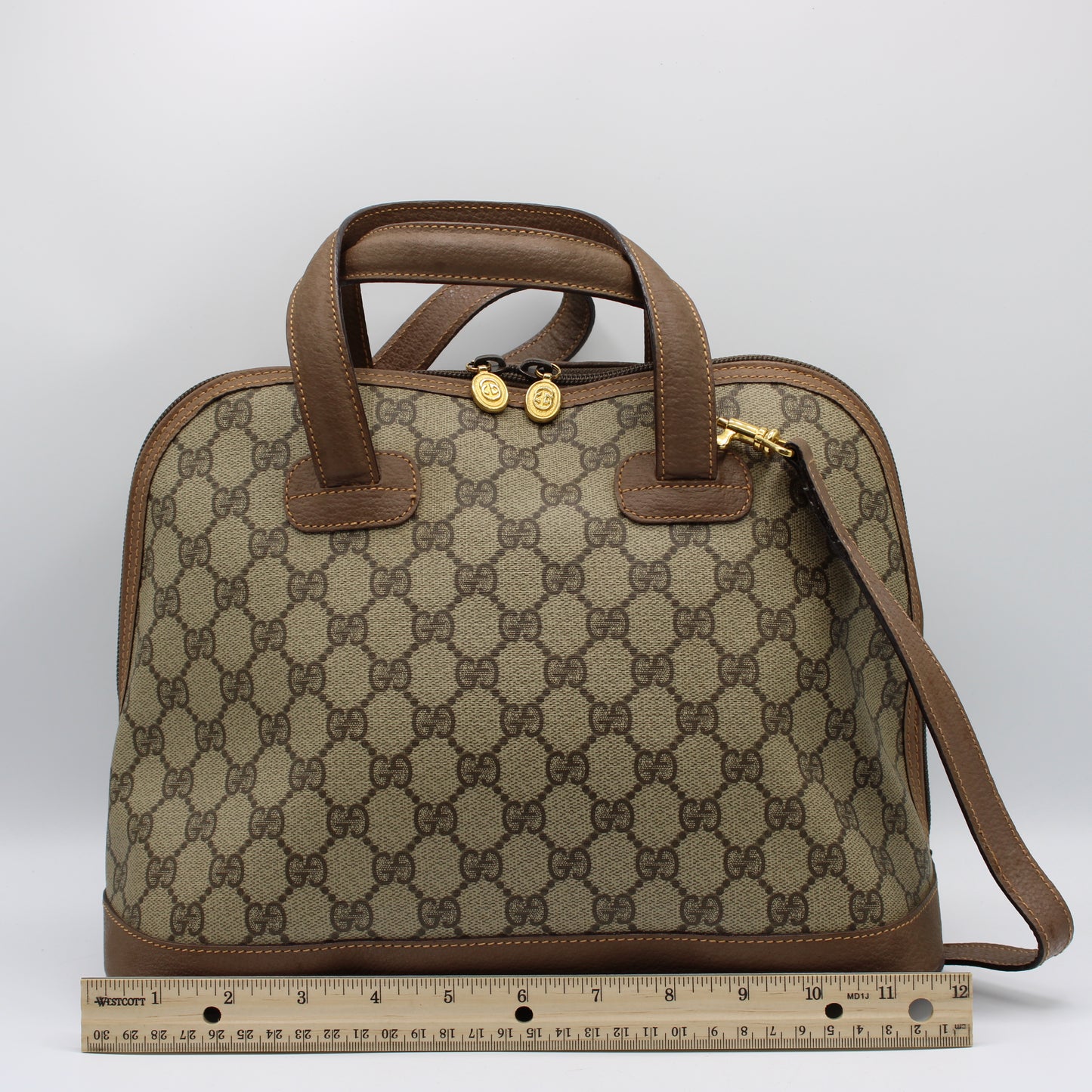 Gucci Brown GG Canvas Leather Dome Crossbody Bag
