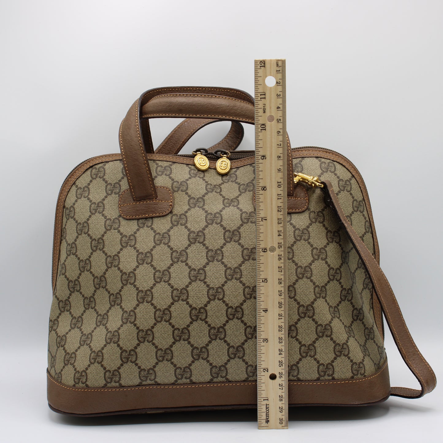 Gucci Brown GG Canvas Leather Dome Crossbody Bag