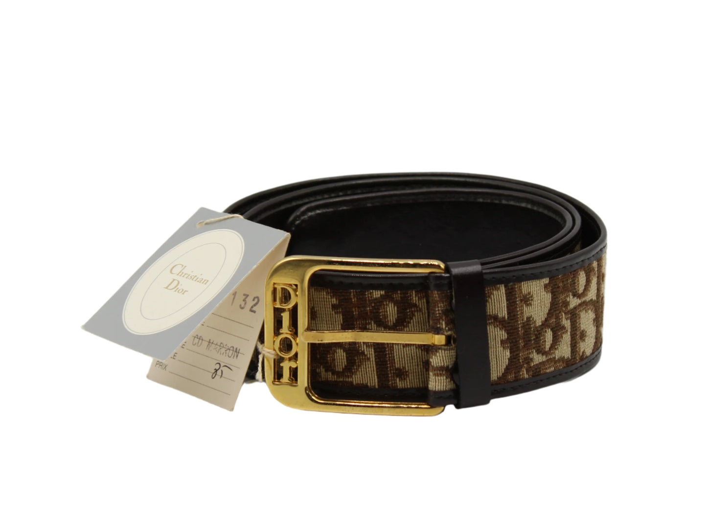 Christian Dior Brown Canvas Trotter Belt Gold Buckle