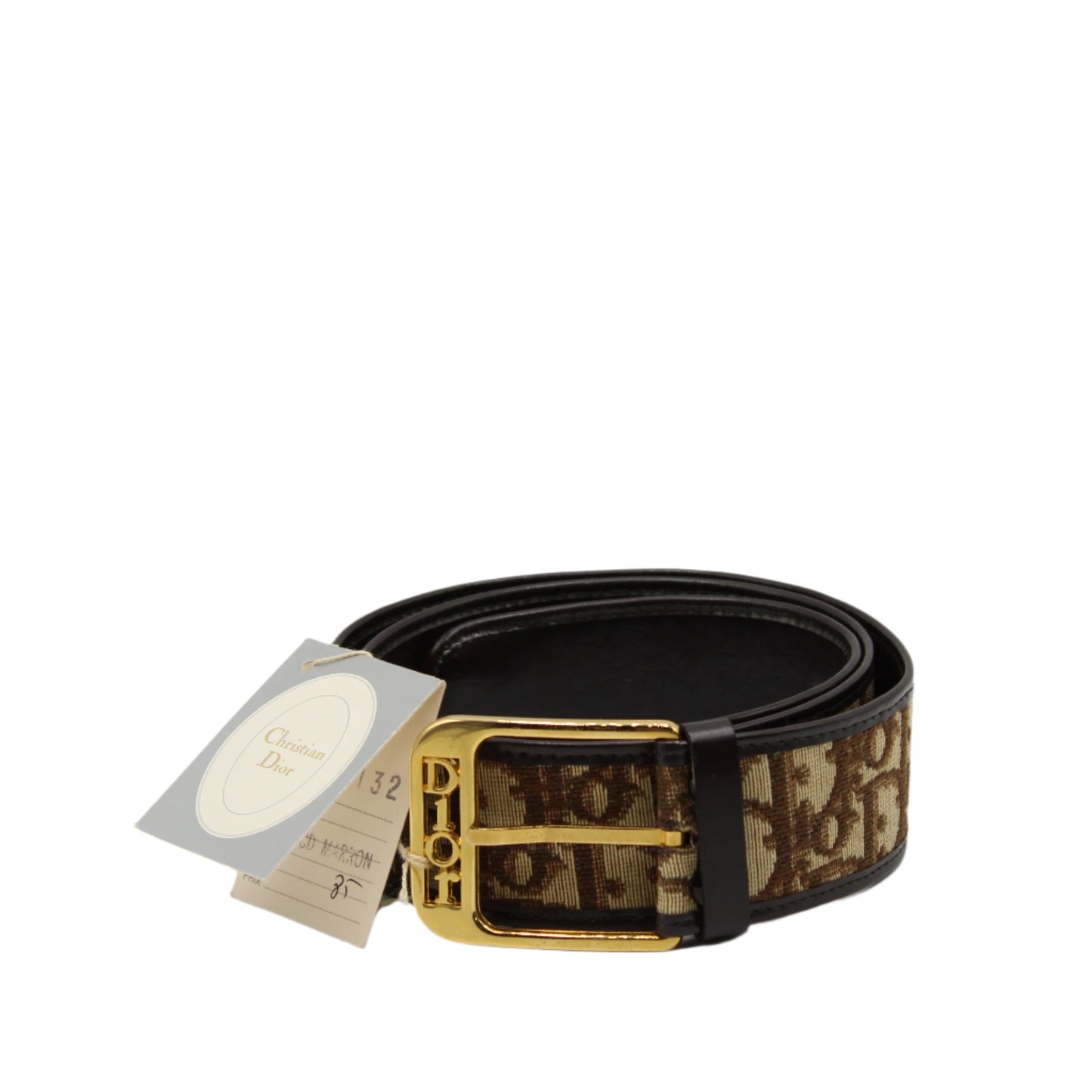 Christian Dior Brown Canvas Trotter Belt Gold Buckle