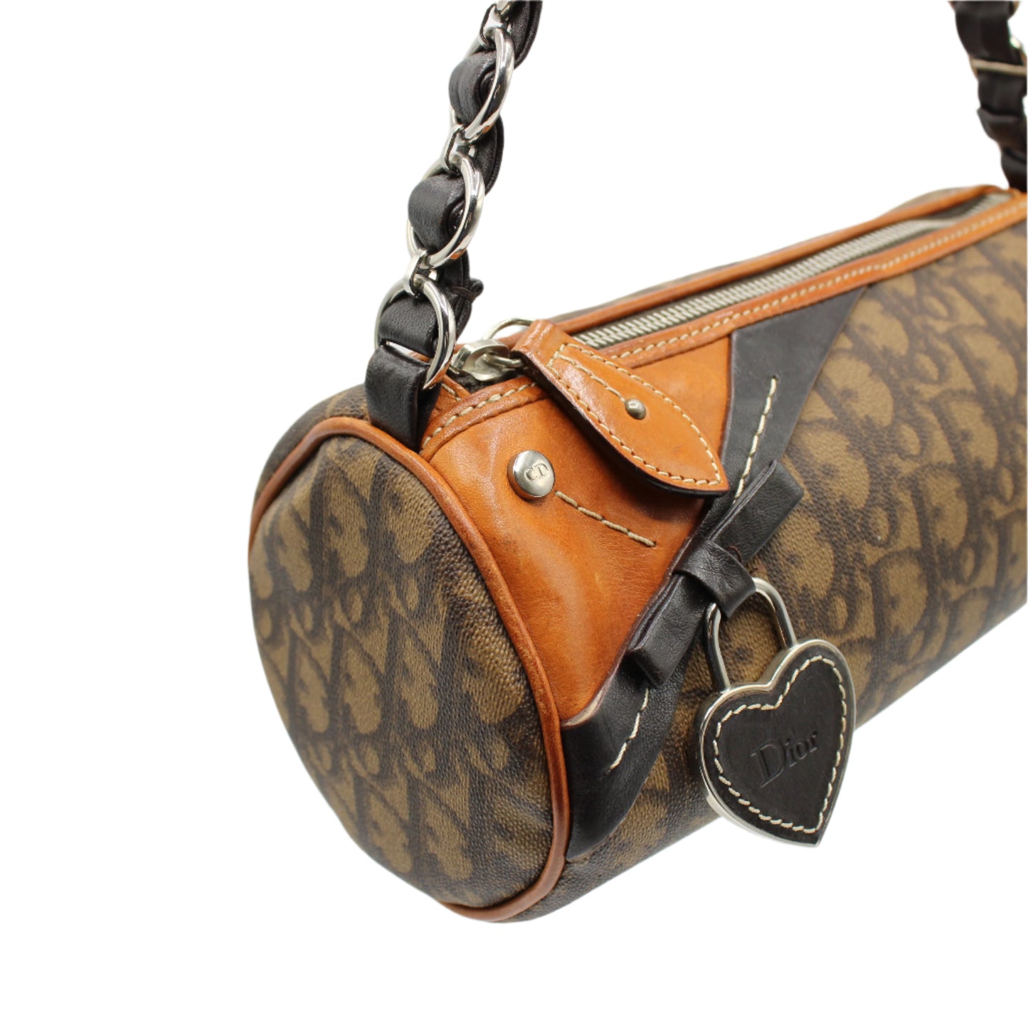 Christian Dior Brown Trotter Romantique Mini Barrel Bag Heart Charm