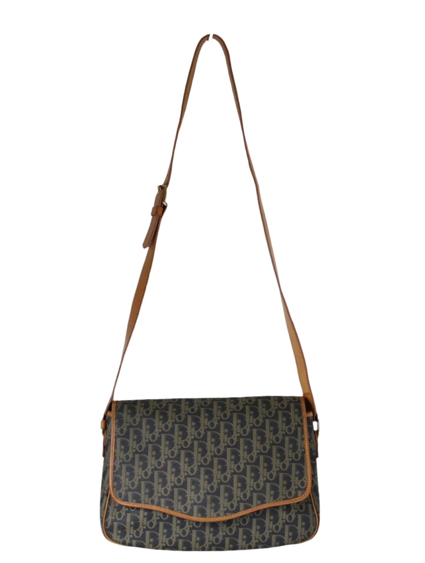 Christian Dior Brown Oblique Leather Canvas Flap Messenger Bag