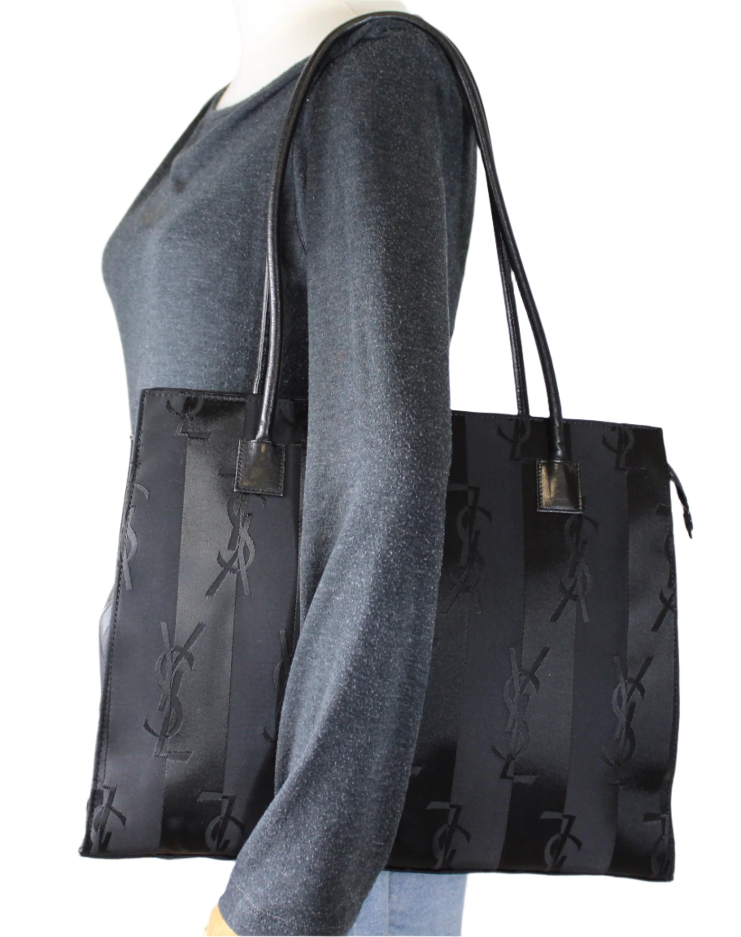 Yves Saint Laurent Black Monogram Cloth Tote Bag