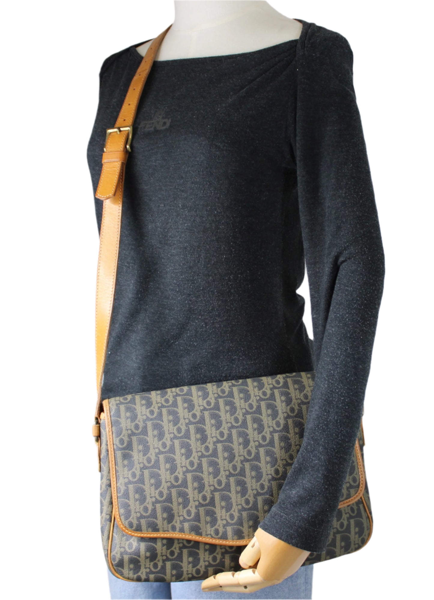 Christian Dior Brown Oblique Leather Canvas Flap Messenger Bag