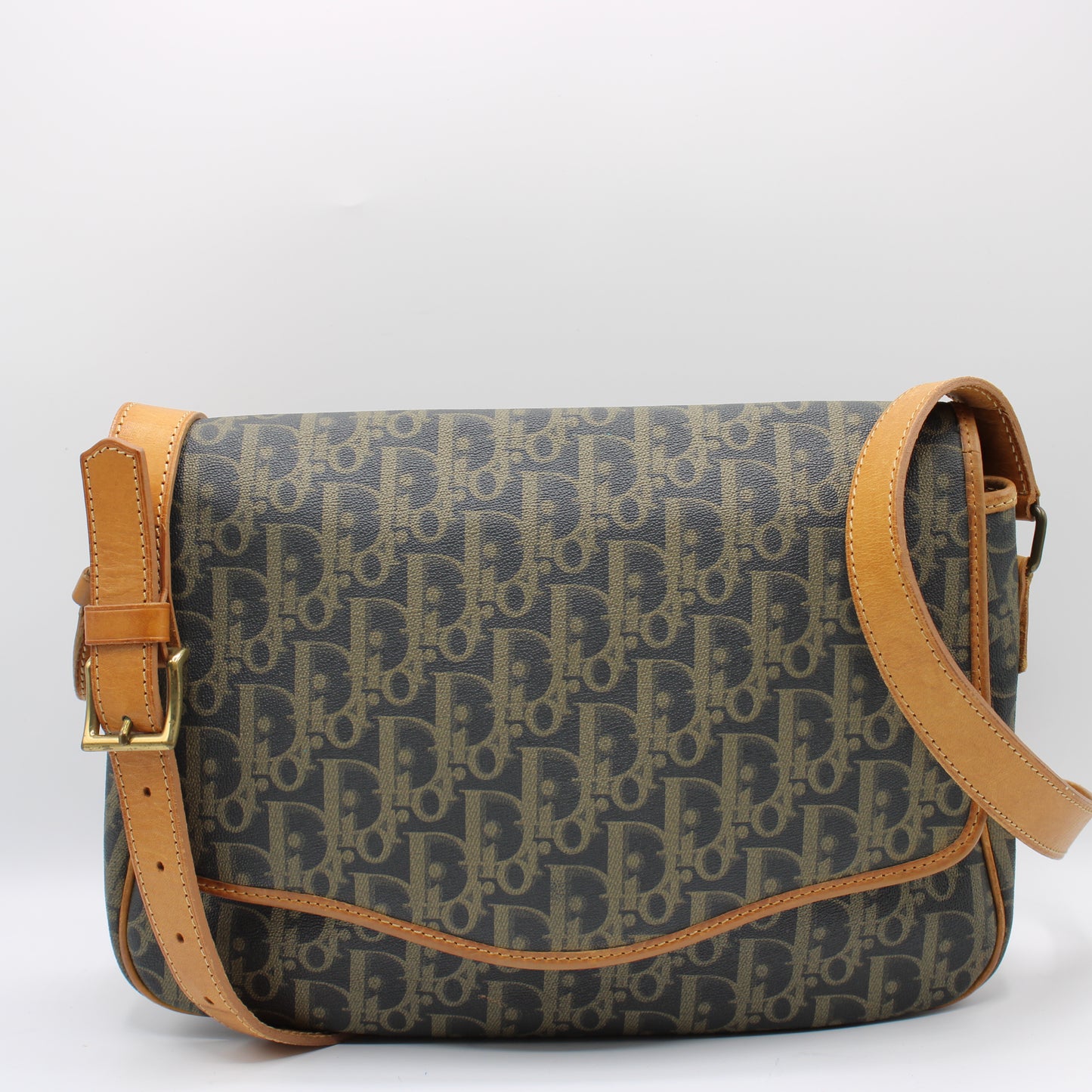 Christian Dior Brown Oblique Leather Canvas Flap Messenger Bag