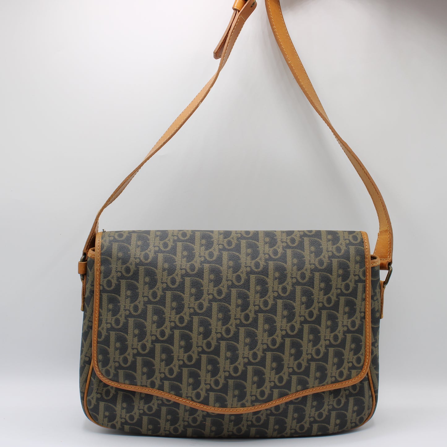 Christian Dior Brown Oblique Leather Canvas Flap Messenger Bag