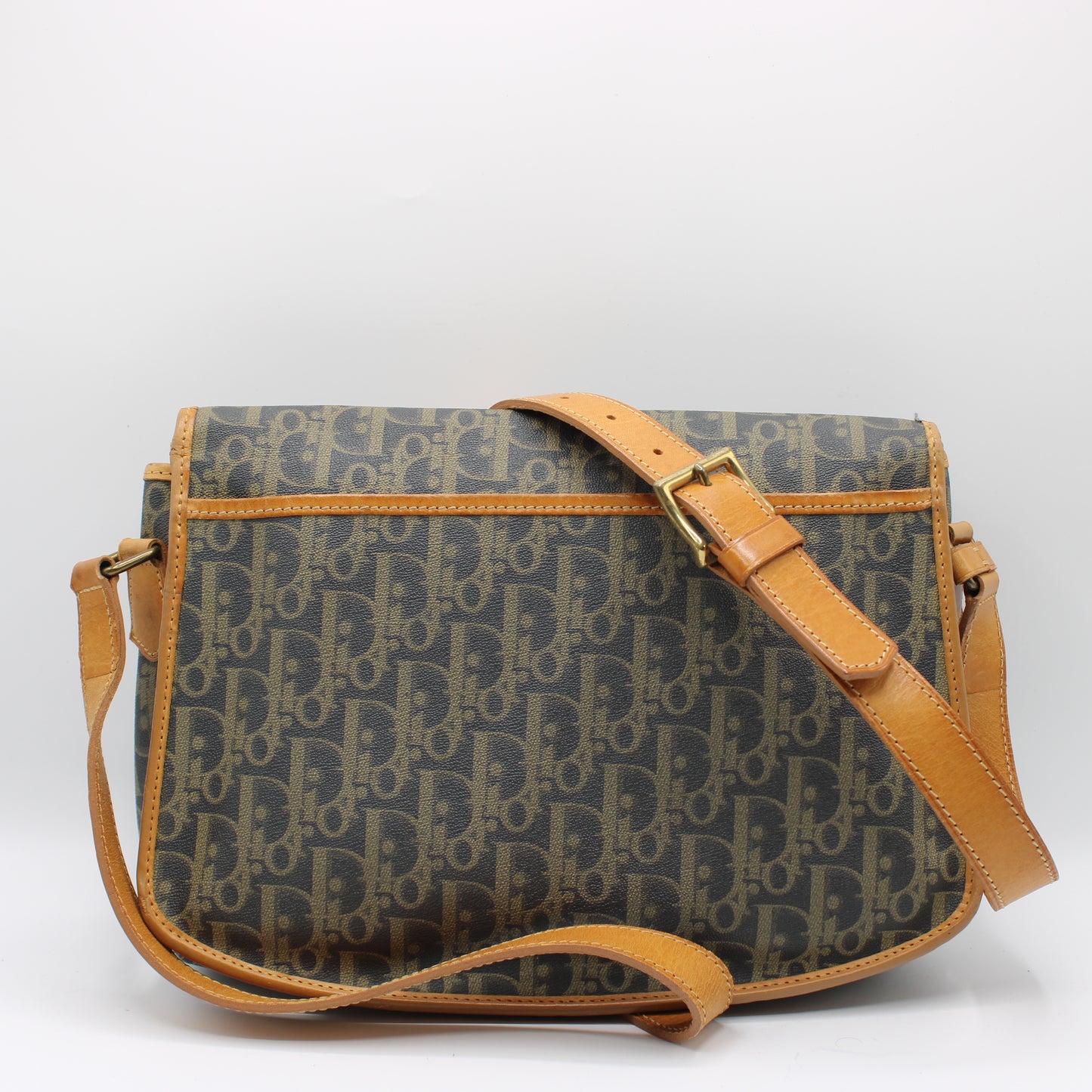 Christian Dior Brown Oblique Leather Canvas Flap Messenger Bag