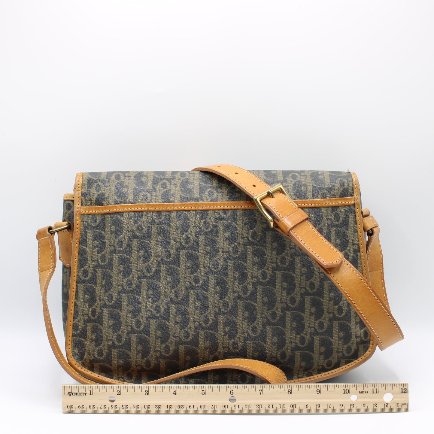 Christian Dior Brown Oblique Leather Canvas Flap Messenger Bag