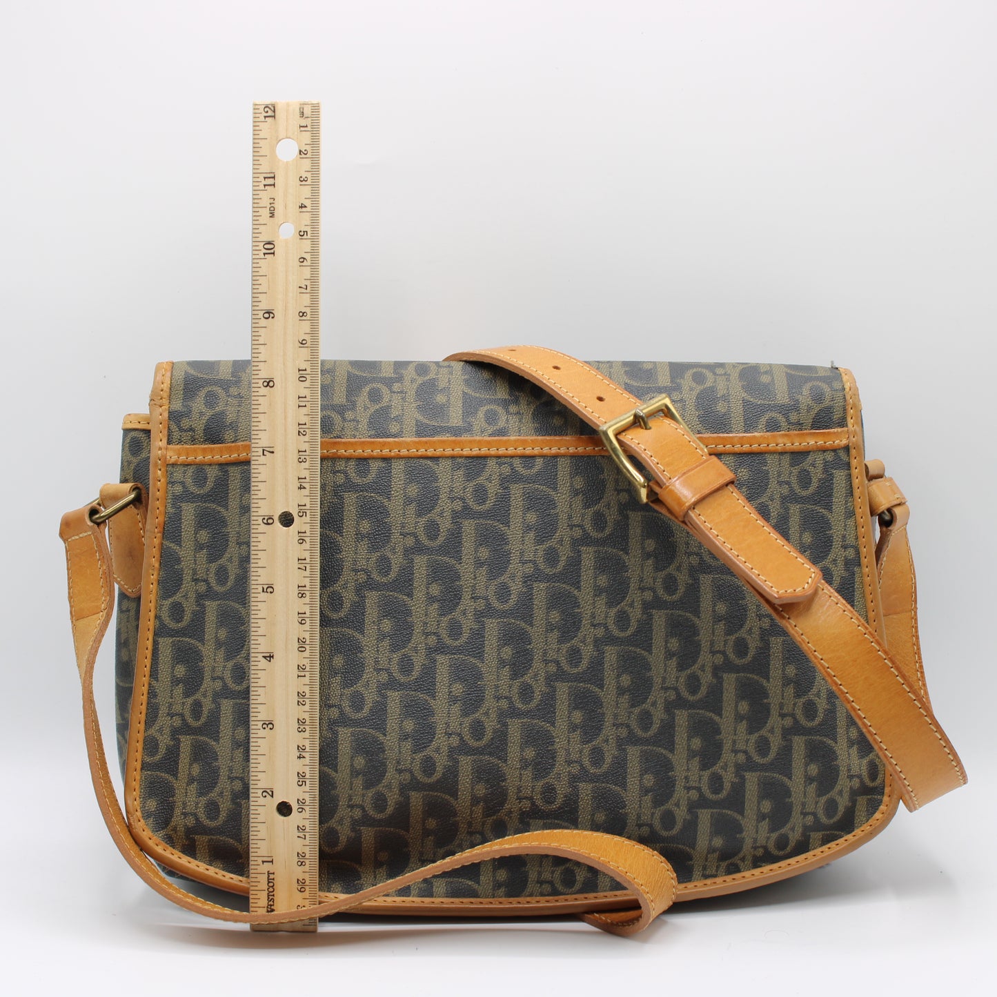 Christian Dior Brown Oblique Leather Canvas Flap Messenger Bag